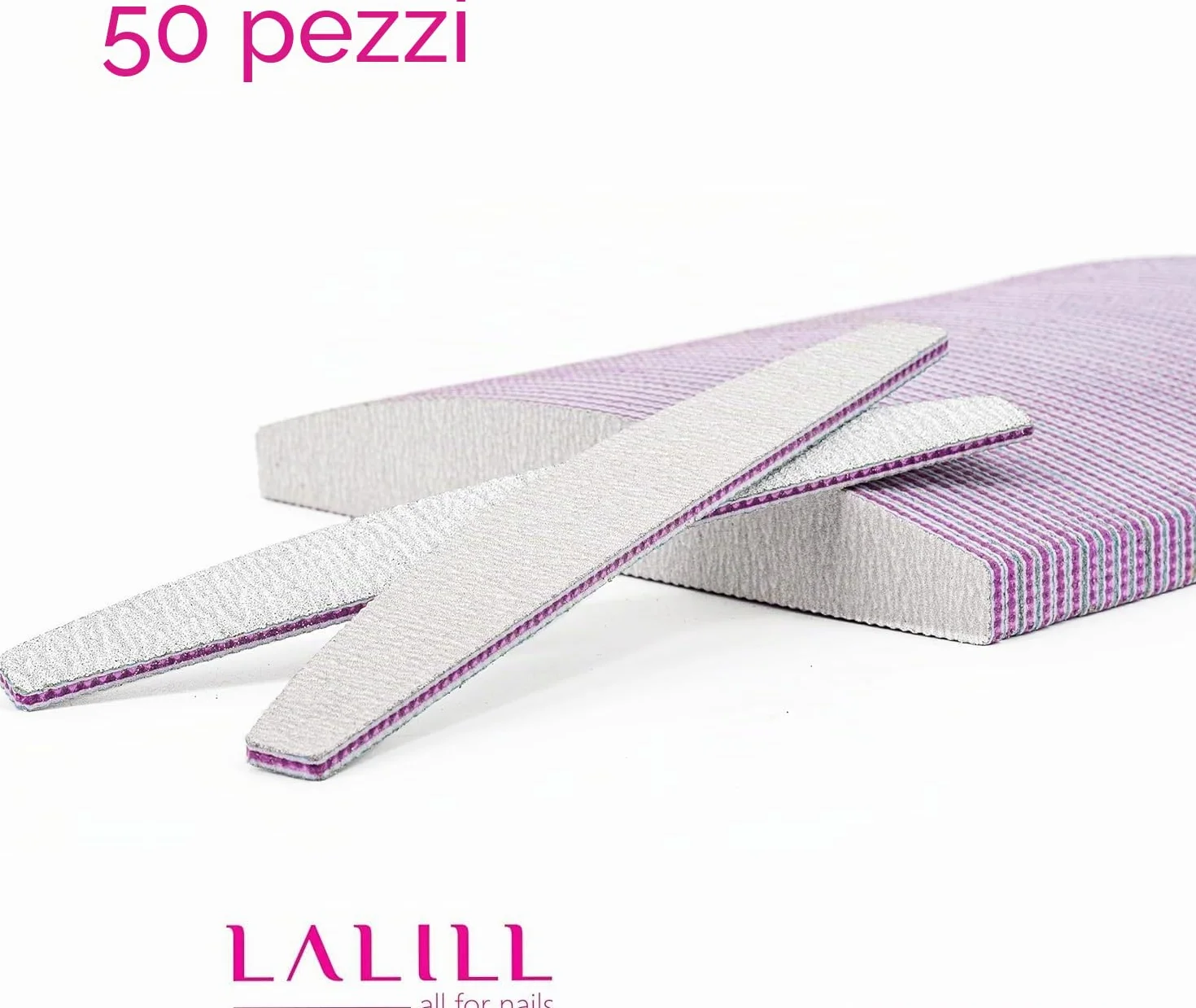 LALILL Lima per Unghie 50 Pz. 100/180 Grit, Mezza Luna Zebra - Bifacciale, Monouso - Professionale