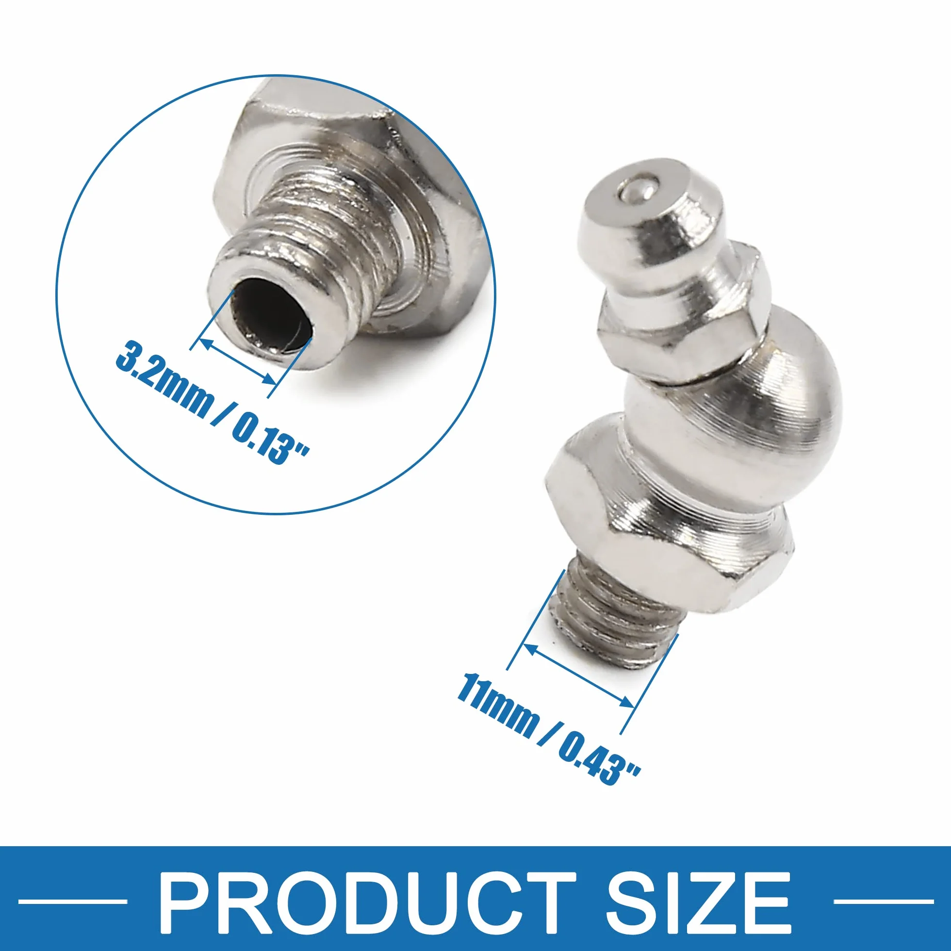 Grasso Nipplo Raccordo M6x1 Testina Ingrassatore Nichel Placcato 45 Gradi Angolo Set 24
