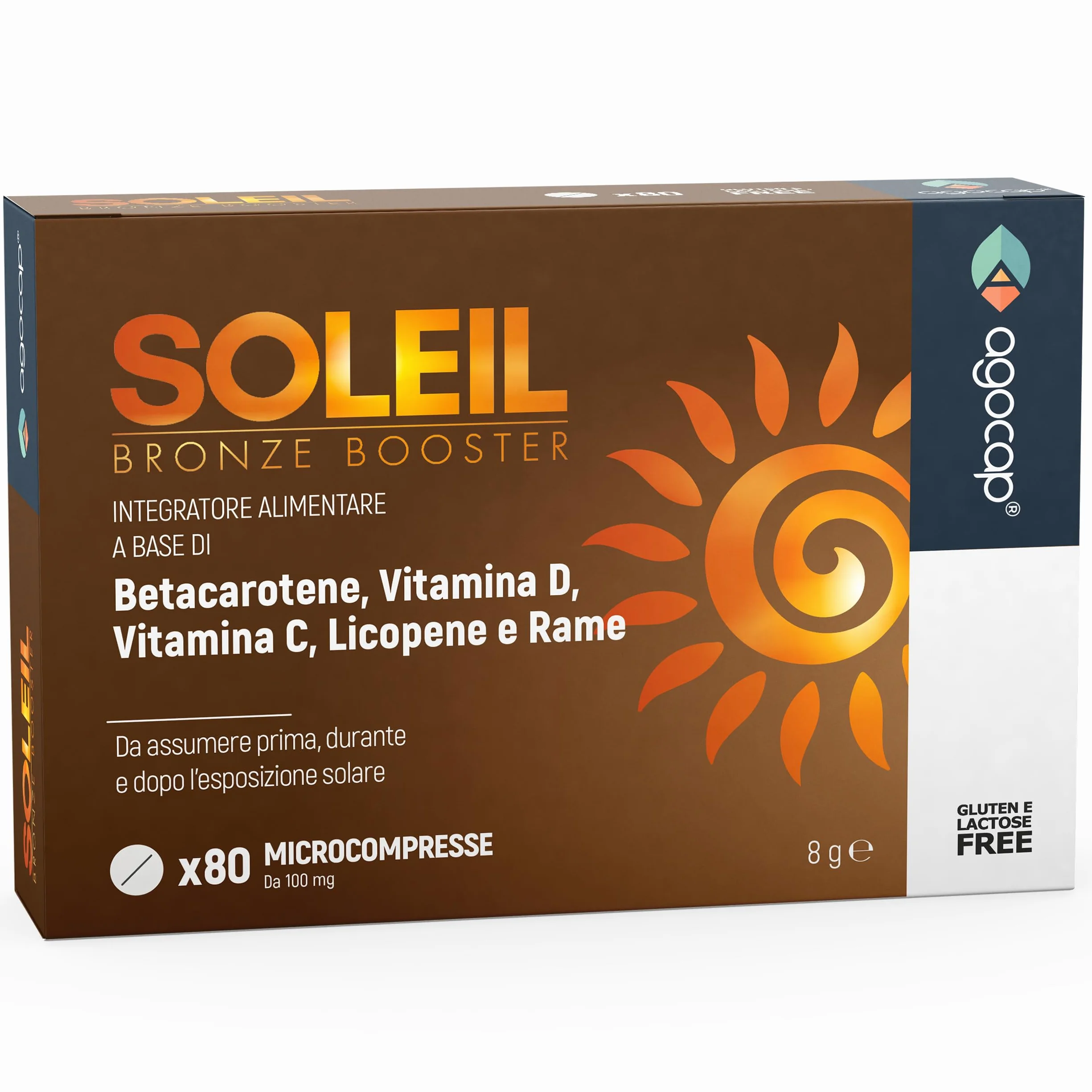 SOLEIL Acceleratore Abbronzatura Forte, 80 Compresse con Betacarotene, Rame, Selenio, Licopene, Vitamine C, D, E, B - Autoabbronzante Corpo
