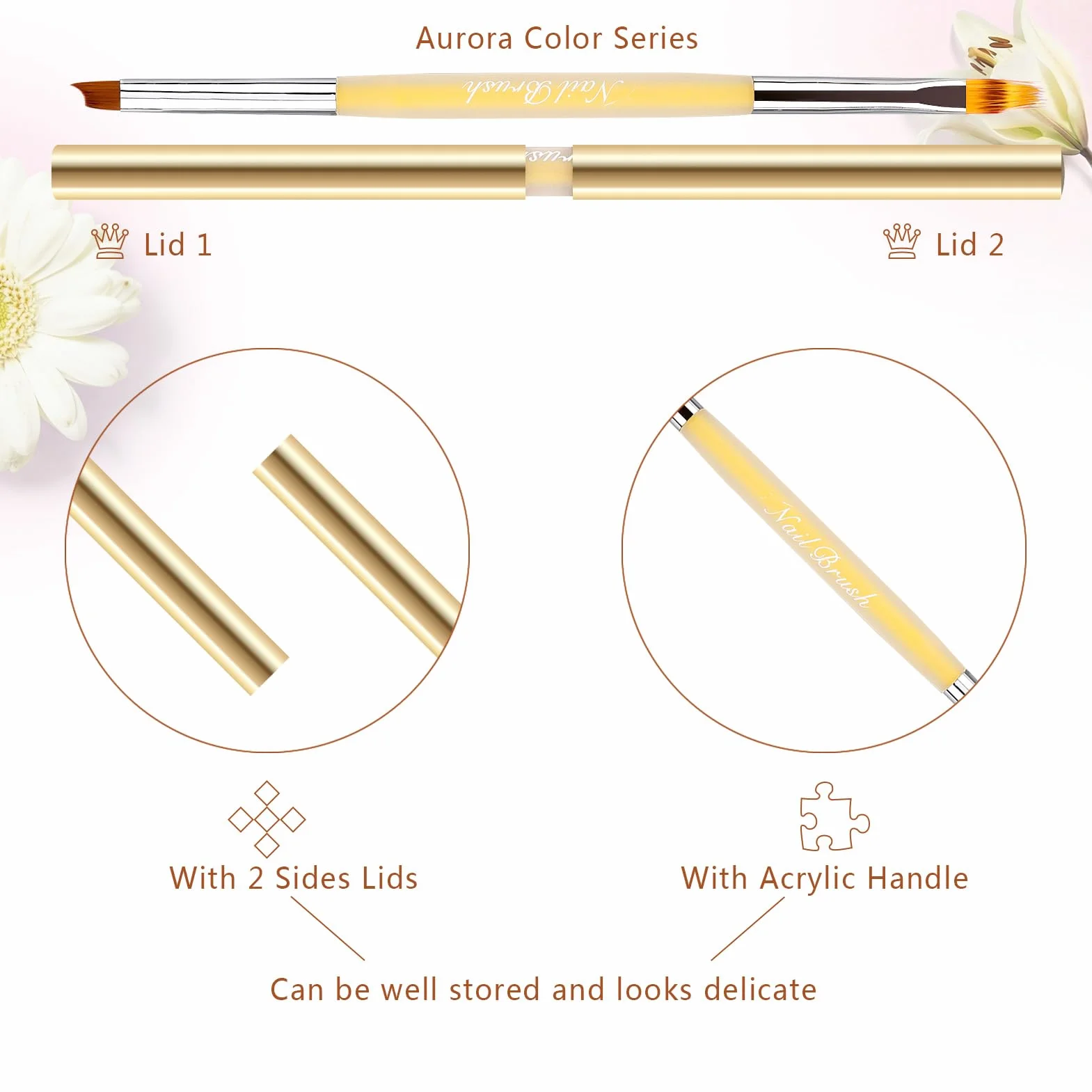 Pennelli Unghie Gel Ombre/French Professionali con Tappo Penna per Nail Art Semipermanente, LEA-SHALL Pennello Doppia Estremità 2 Teste Ombre/Francese Pennellino Ricostruzione Set
