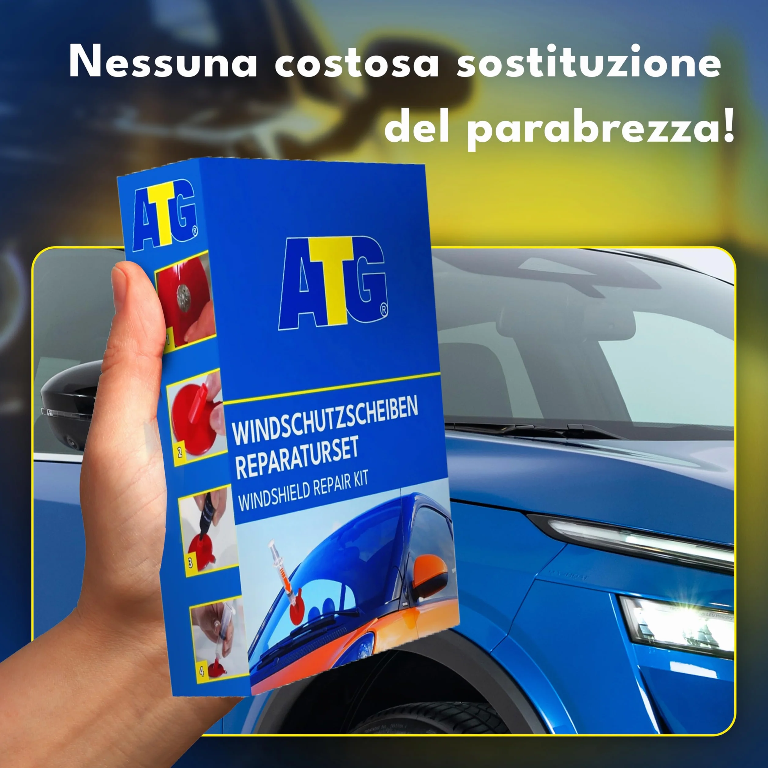 ATG® Kit riparazione parabrezza auto – Resina riparazione vetro per crepe e scheggiature