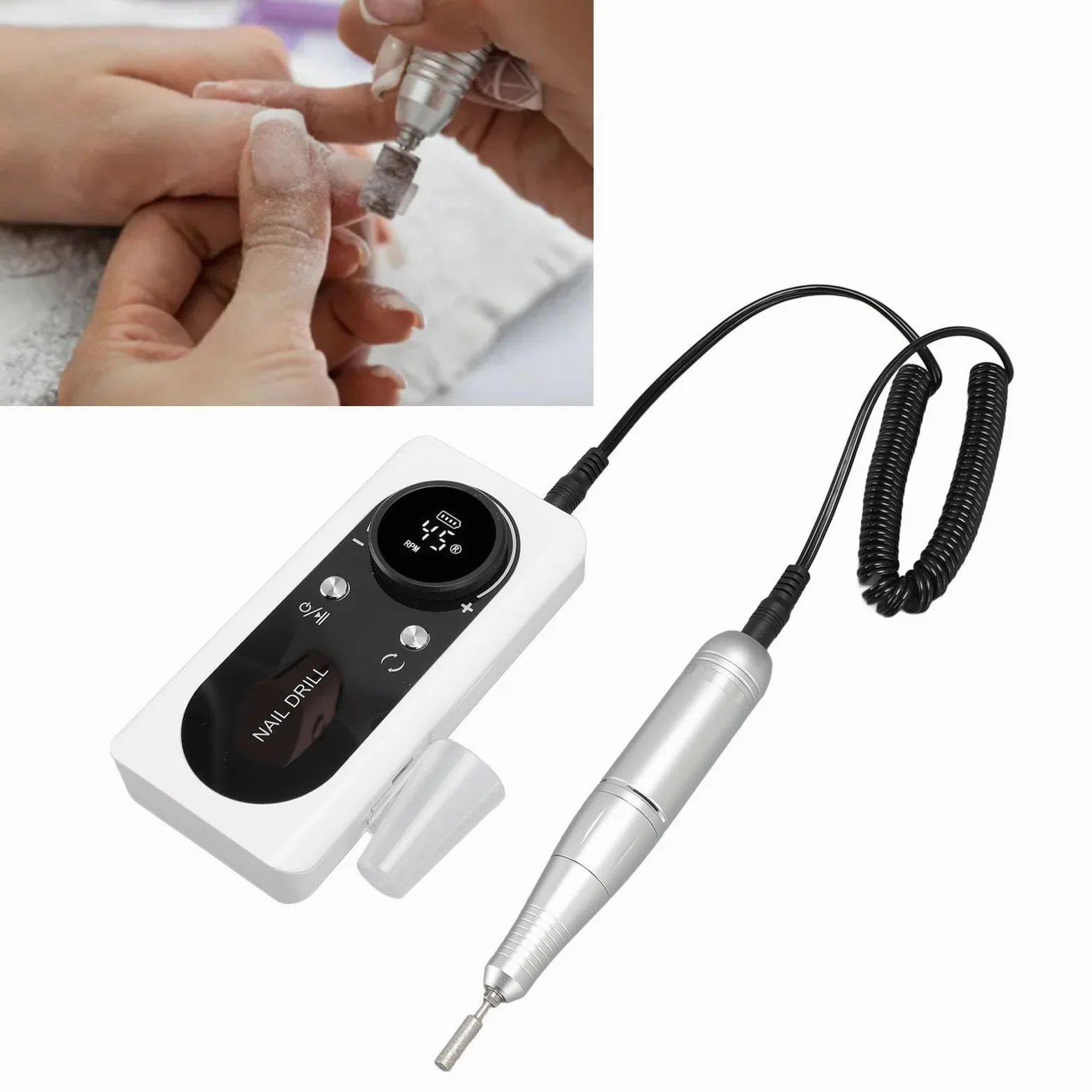 Pongnas Trapano Elettrico per Unghie, Levigatrice per Unghie Portatile Ricaricabile Professionale 45000 Giri/min per in Gel Acrilico, con 8 Punte per Trapano per e Bande