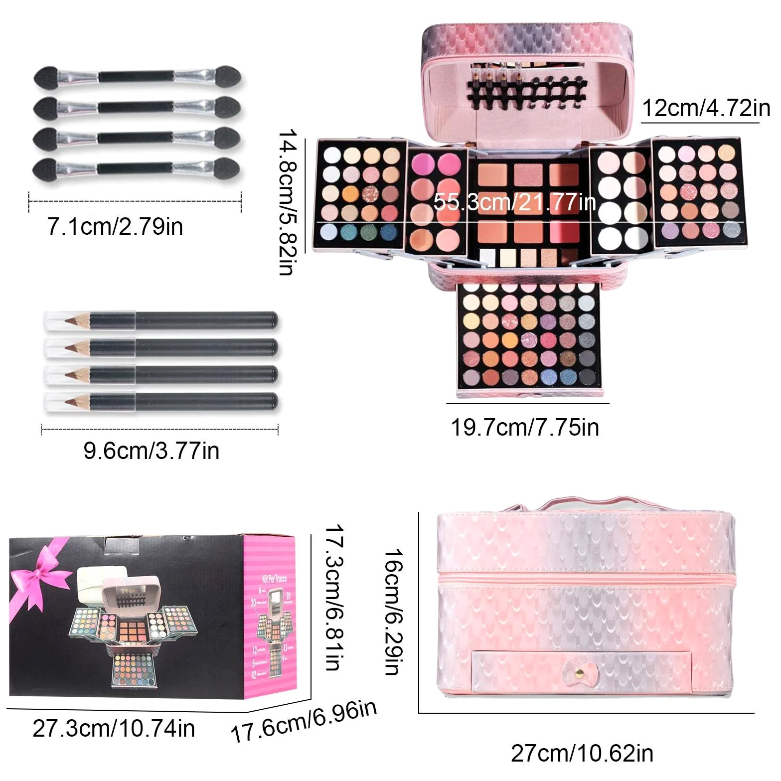 Palette di ombretti e pennelli, 82 colori multifunzionali, set di pennelli per gli occhi, palette professionale di ombretti glitterati