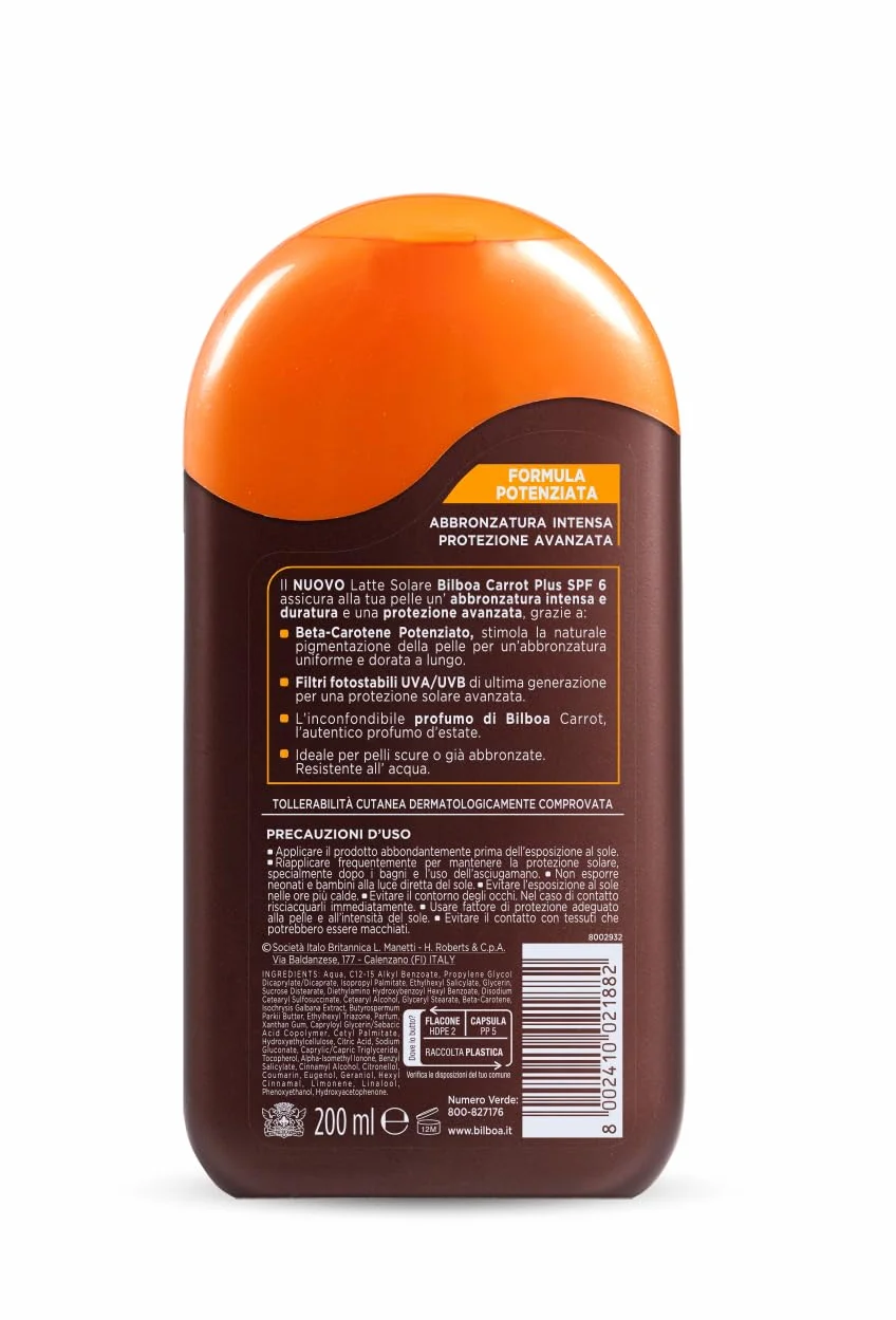 Bilboa Carrot Plus Latte Solare SPF 6 Abbronzante Corpo 200 ml