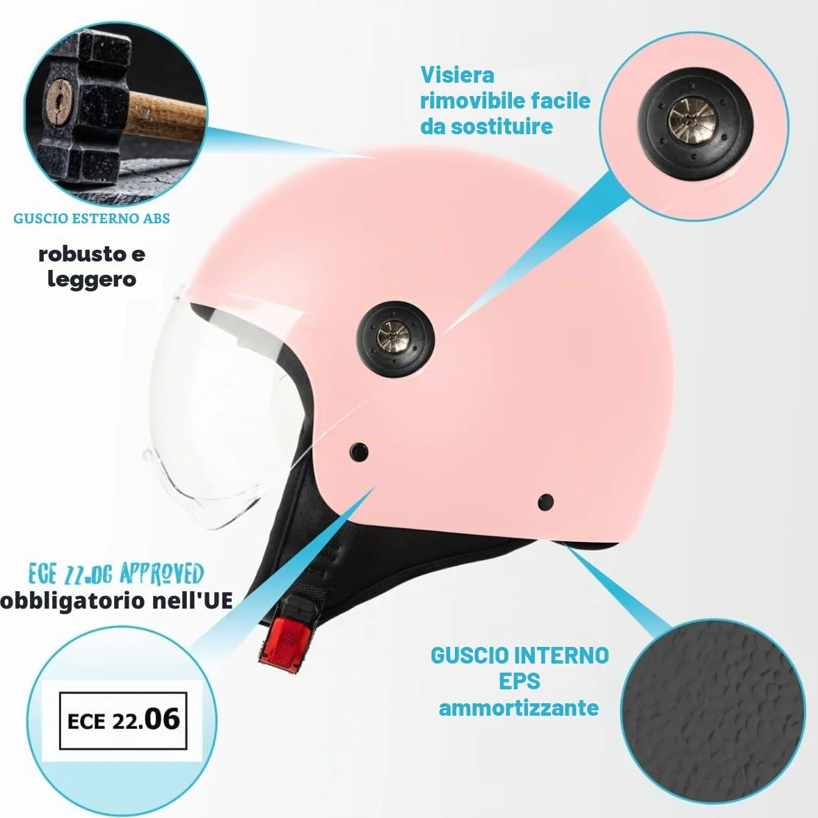 VINZ Duoro Casco Scooter Moto Donna Uomo XS-XXL Jet Visiera Certificato ECE 22.06