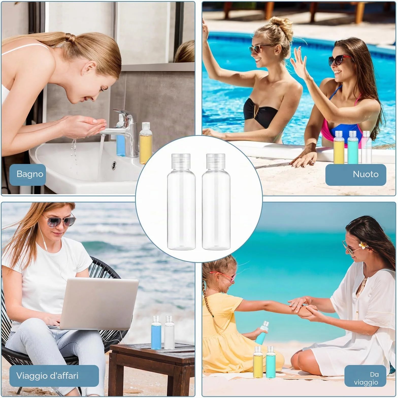Romon Bottiglie di Viaggio 6 Pezzi 100 ml Set Kit Viaggio Aereo in Plastica con Imbuti Flaconi Trasparenti per Cosmetica