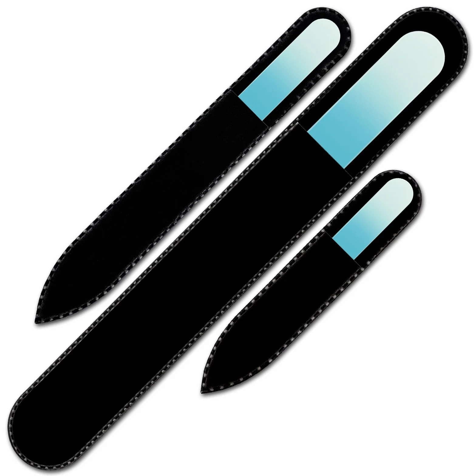 Mont Bleu Set di 3 lima per unghie in vetro colorato in sacchetto di nero - grande dimensioni - vero cristallo di Boemia temperato - Fatto a mano in Repubblica Ceca