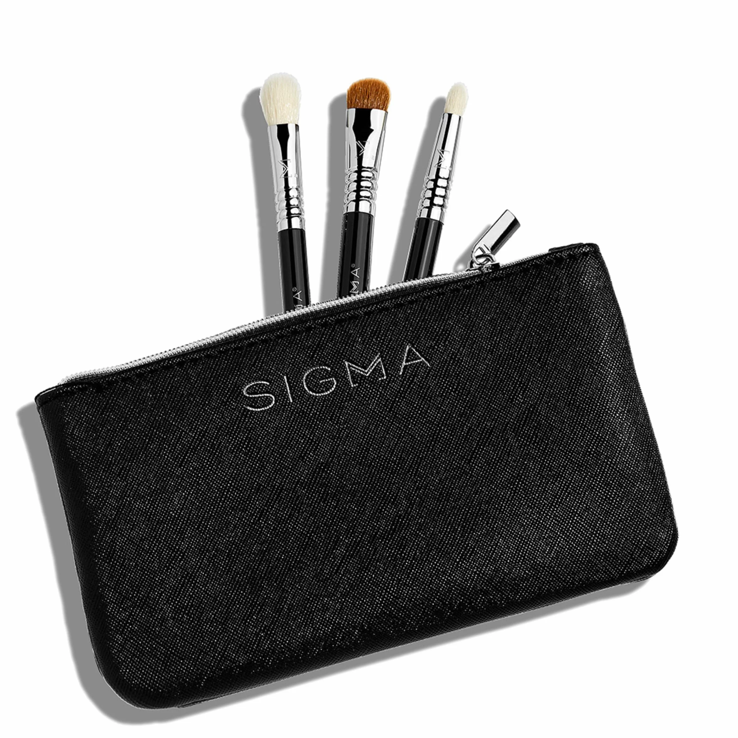 Sigma Beauty Glam 'N Glow - Set di 3 mini pennelli per occhi, ombretto, doppio e sfumatura, elegante astuccio nero (4 pezzi)