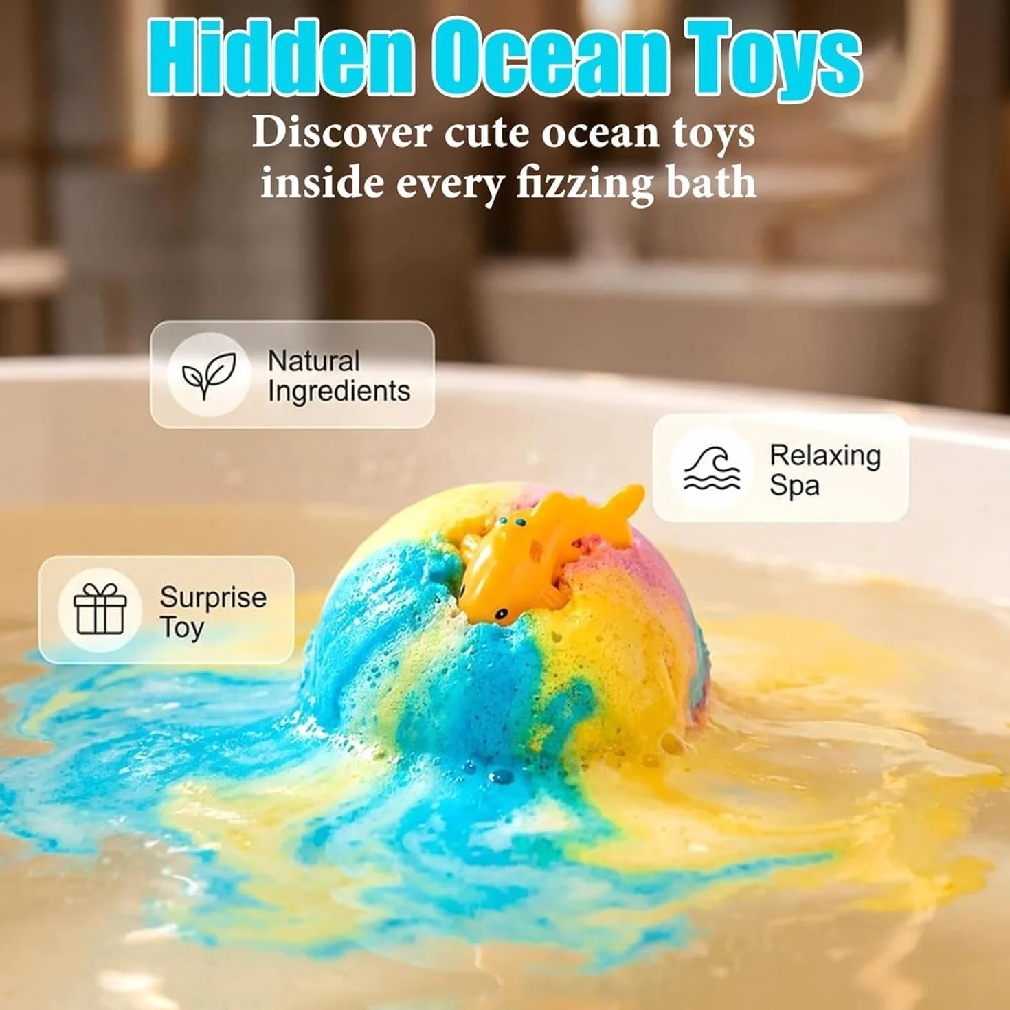 STOAT Bombe da Bagno Bambini con Sorpresa, 12Pz Scatola Regalo con Giocattoli, Naturali Bio, Schiuma Bagno Delicata per Ragazzi