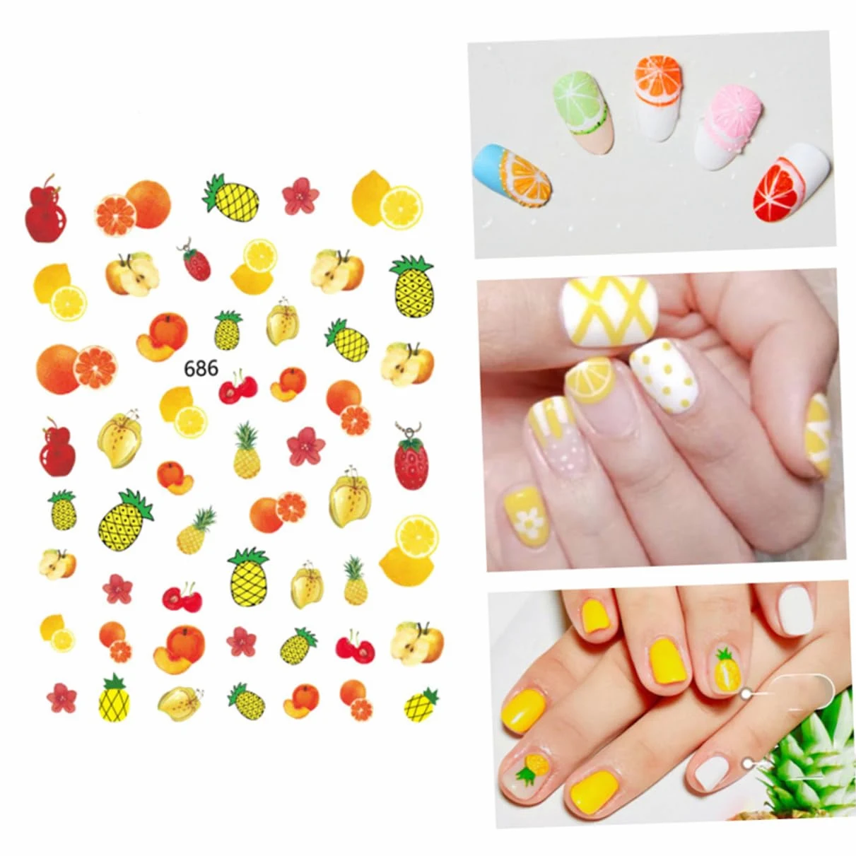 3 Set Adesivi Unghie Tema Frutta Con Design Per Decorazioni Manicure Applicazione Facile E Creativa Per Donne E Ragazze Casual 12 Fogli*3