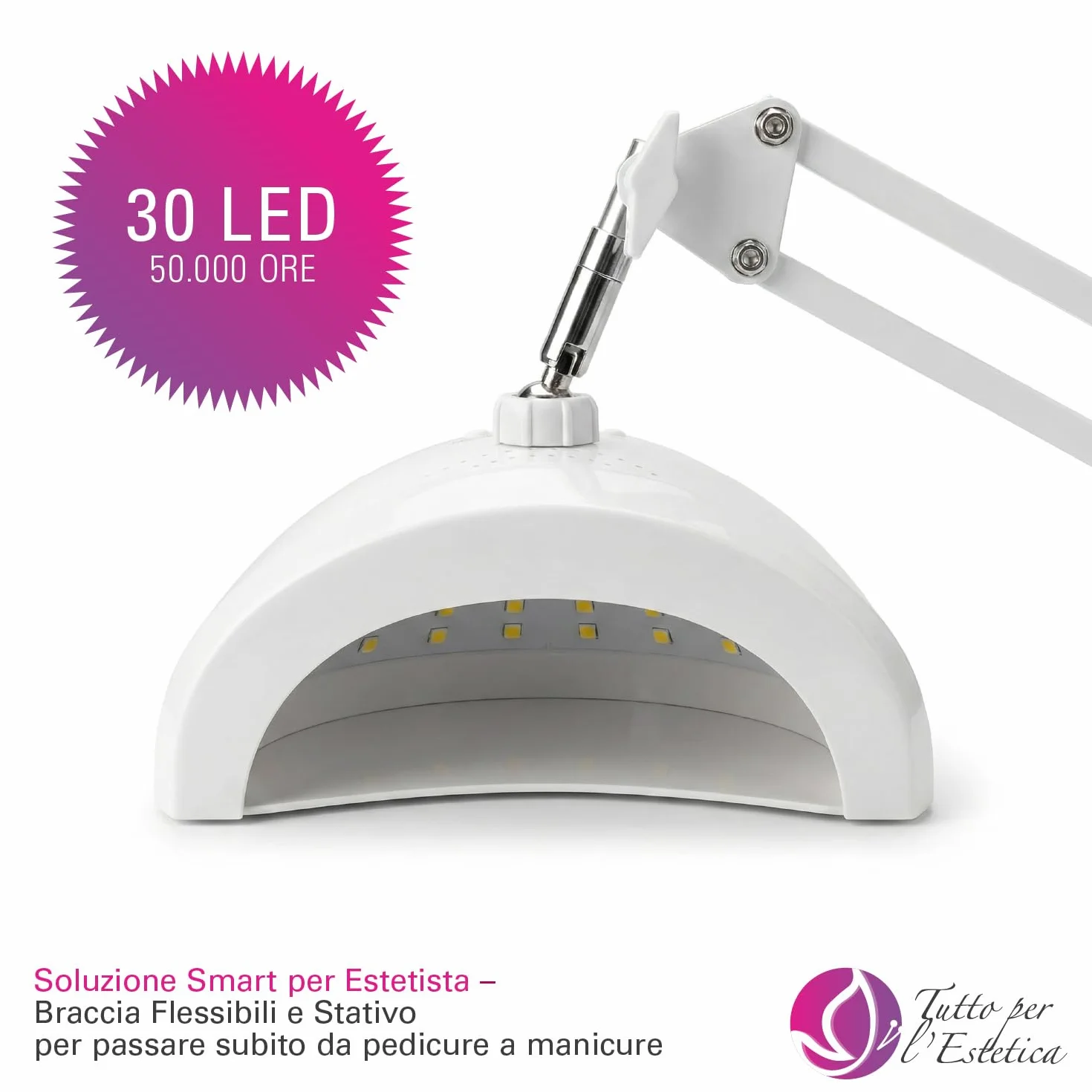 Lampada UV Led Unghie Professionali 48W con Stativo per Pedicure, Manicure ed Estetista, Regolabile e Rotante | Fornetto Unghie Semipermanente per Smalto Gel, con Attivazione Automatica
