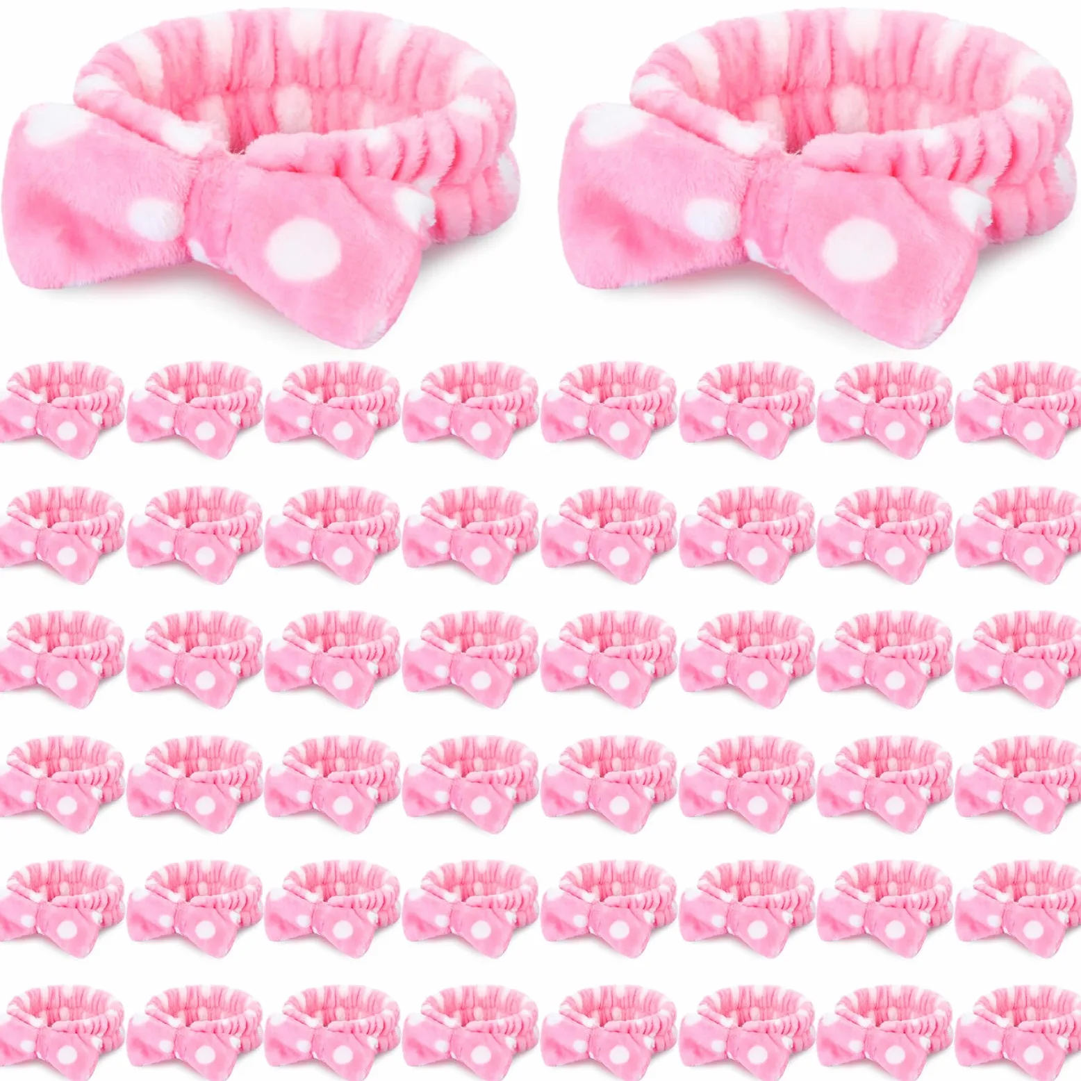 50 fasce elastiche per capelli da spa, per lavare il viso, con fiocco rimovibile, per donne, damigelle d'onore, proposte, regali in morbido pile per la cura della pelle, in microfibra, a pois