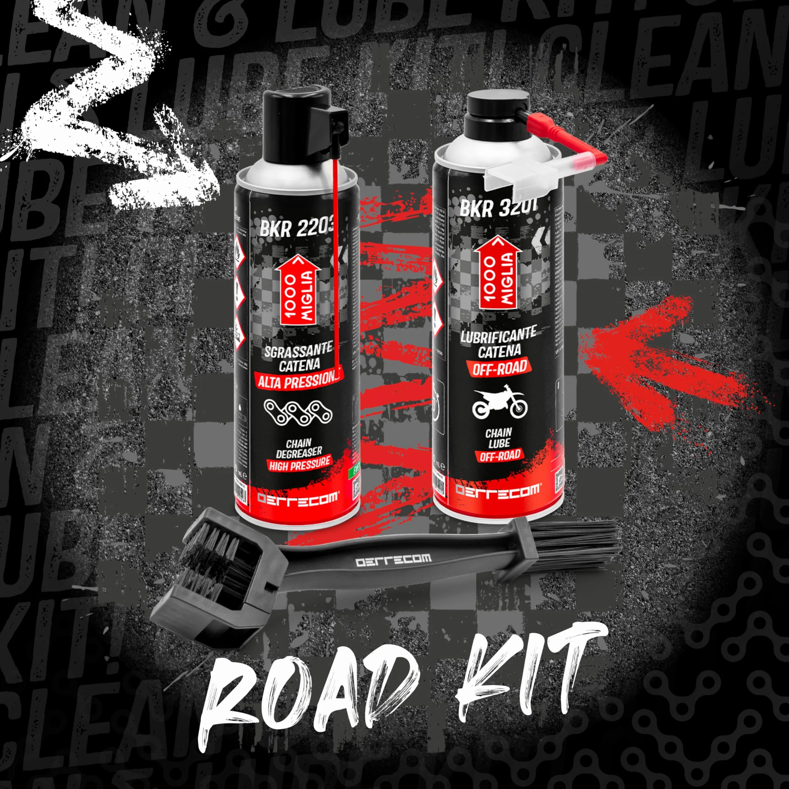 ERRECOM 1000 Miglia Clean&Lube Kit Catena Moto ROAD 500mL + Huggie System