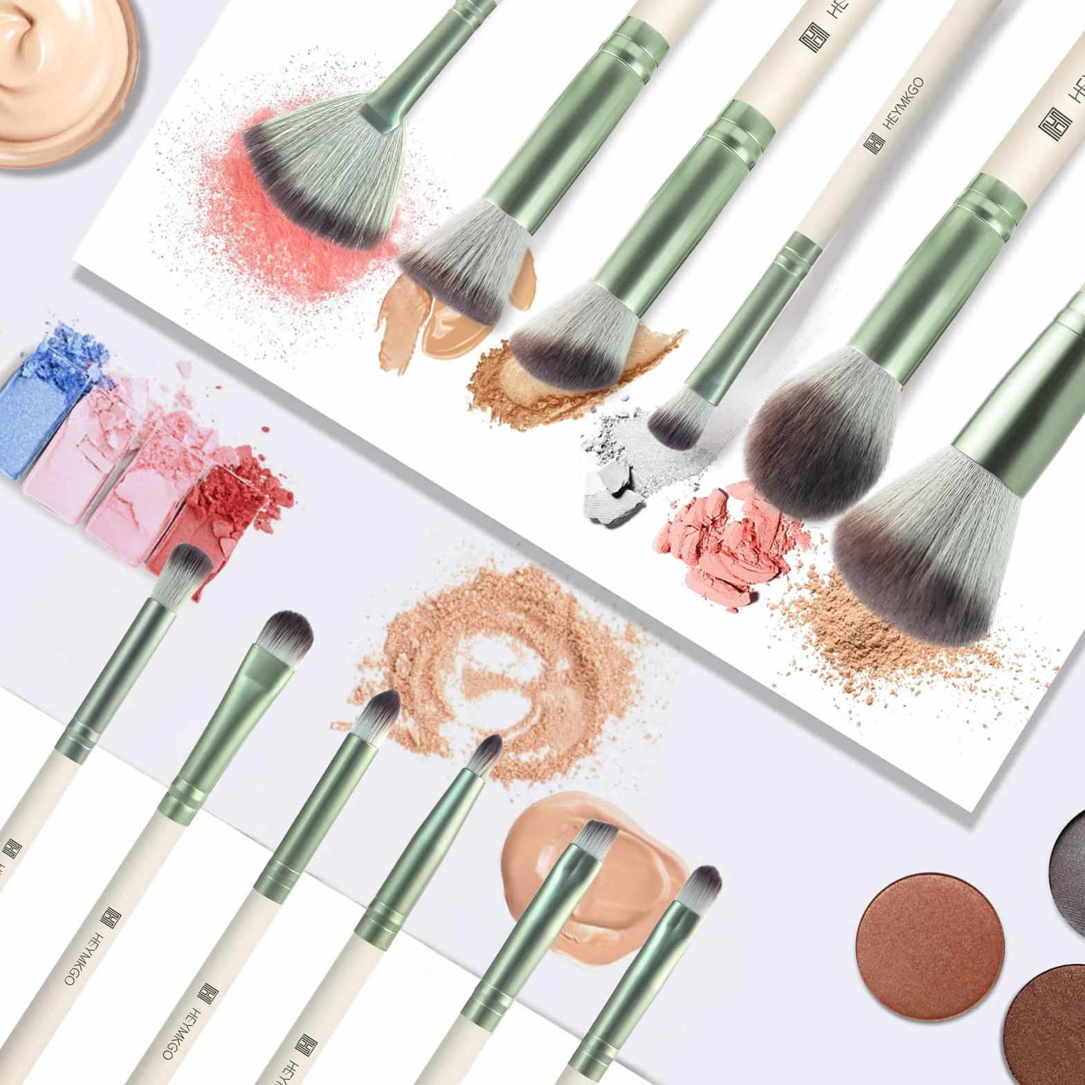 HEYMKGO Set Pennelli Make Up 12 Pezzi Diversity Pennelli Trucco Premium Setole Sintetiche Fondotinta In Polvere Correttori Fard Blending Rossetto Ombretto Sopracciglia Illuminante Pennello Trucco