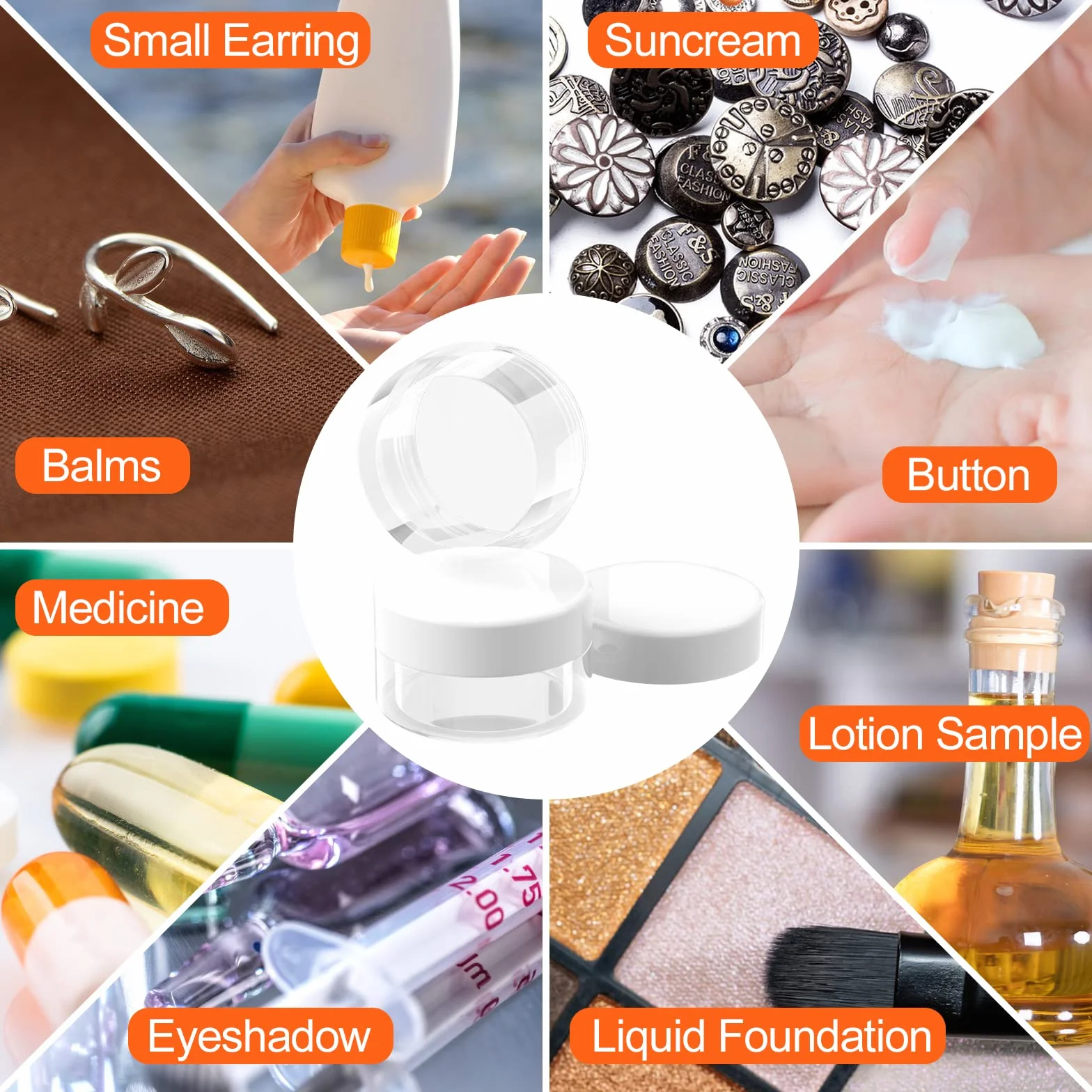 Newaner 30 Pezzi Barattolo Cosmetici, 10g10ml Mini Vasetto Trasparente con Tappo a vite Vasetti Plastica, lattina vuota con adesivi, Ideale per trasportare trucco, creme, mini candele(Bianco)