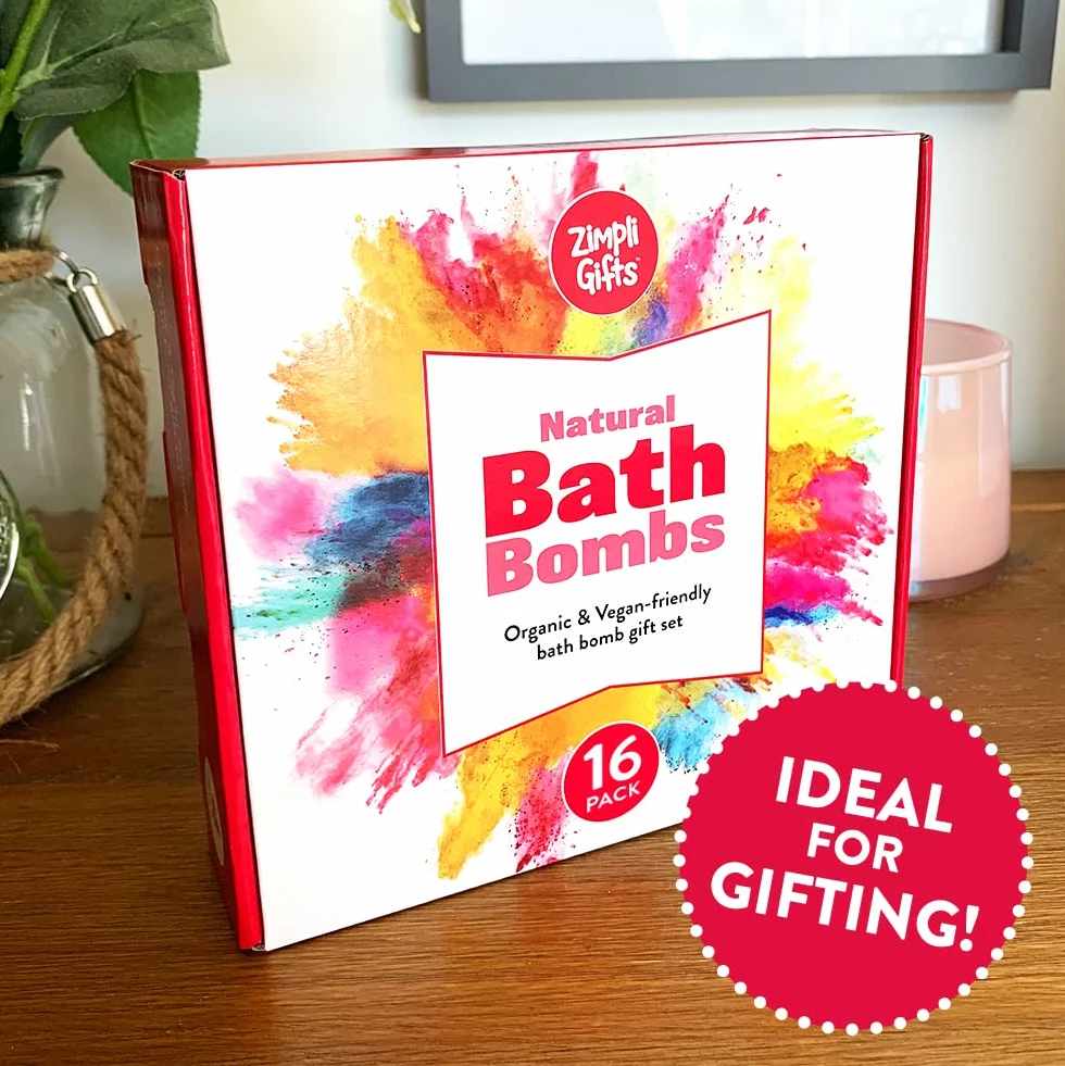 ZIMPLI - REGALI Set regalo con 16 bombe da bagno prodotte nel Regno Unito per donna, lei, fidanzata, moglie. Regalo di Natale, kit spa rilassante e idratante
