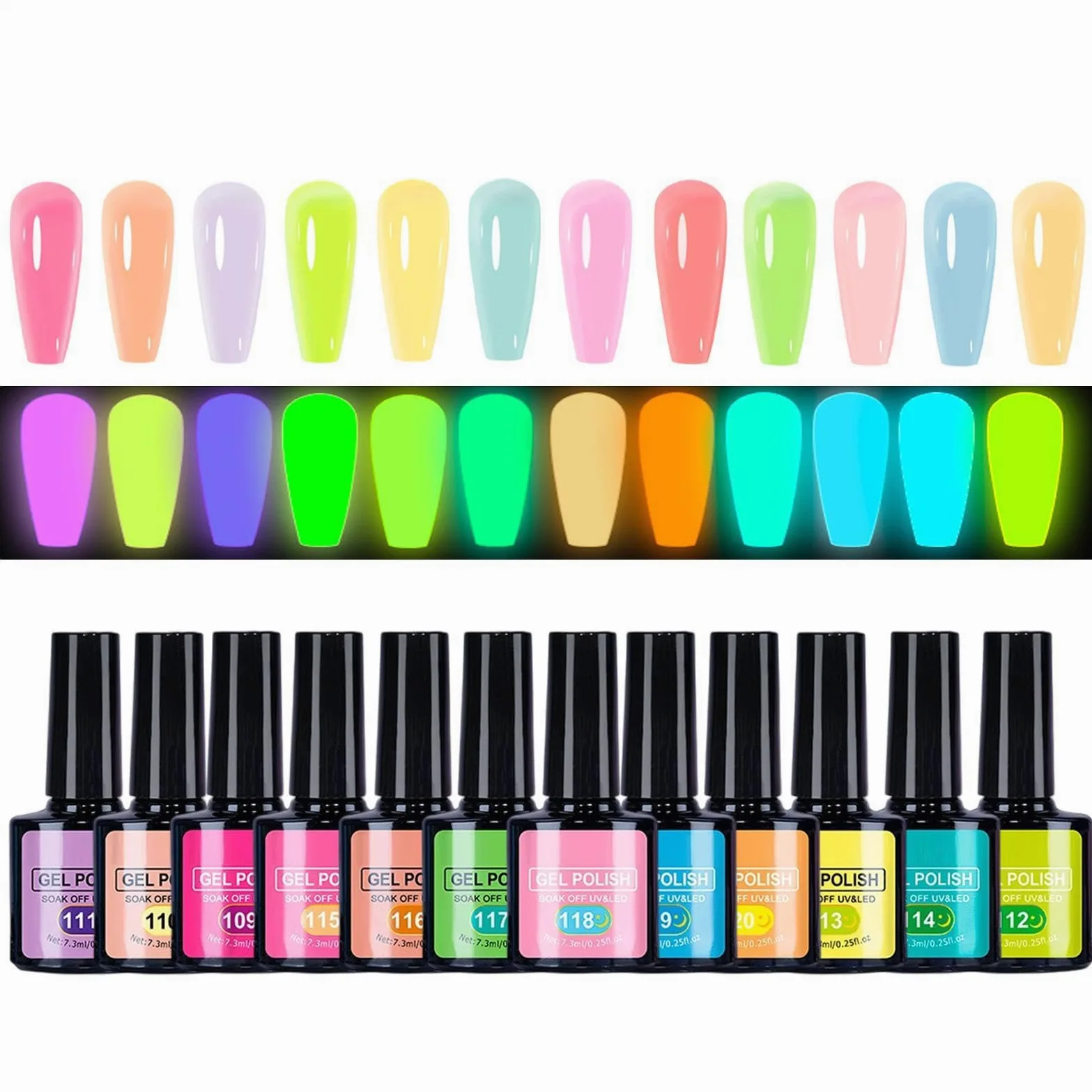 Smalto gel luminoso 12 Pezzi Luminosi Durevoli Portatili | Gel Unghie con Effetto Luminoso Brillante da Donna Forniture Manicure Glow per Donne Ragazze Beauty Lovers Studenti Saloni