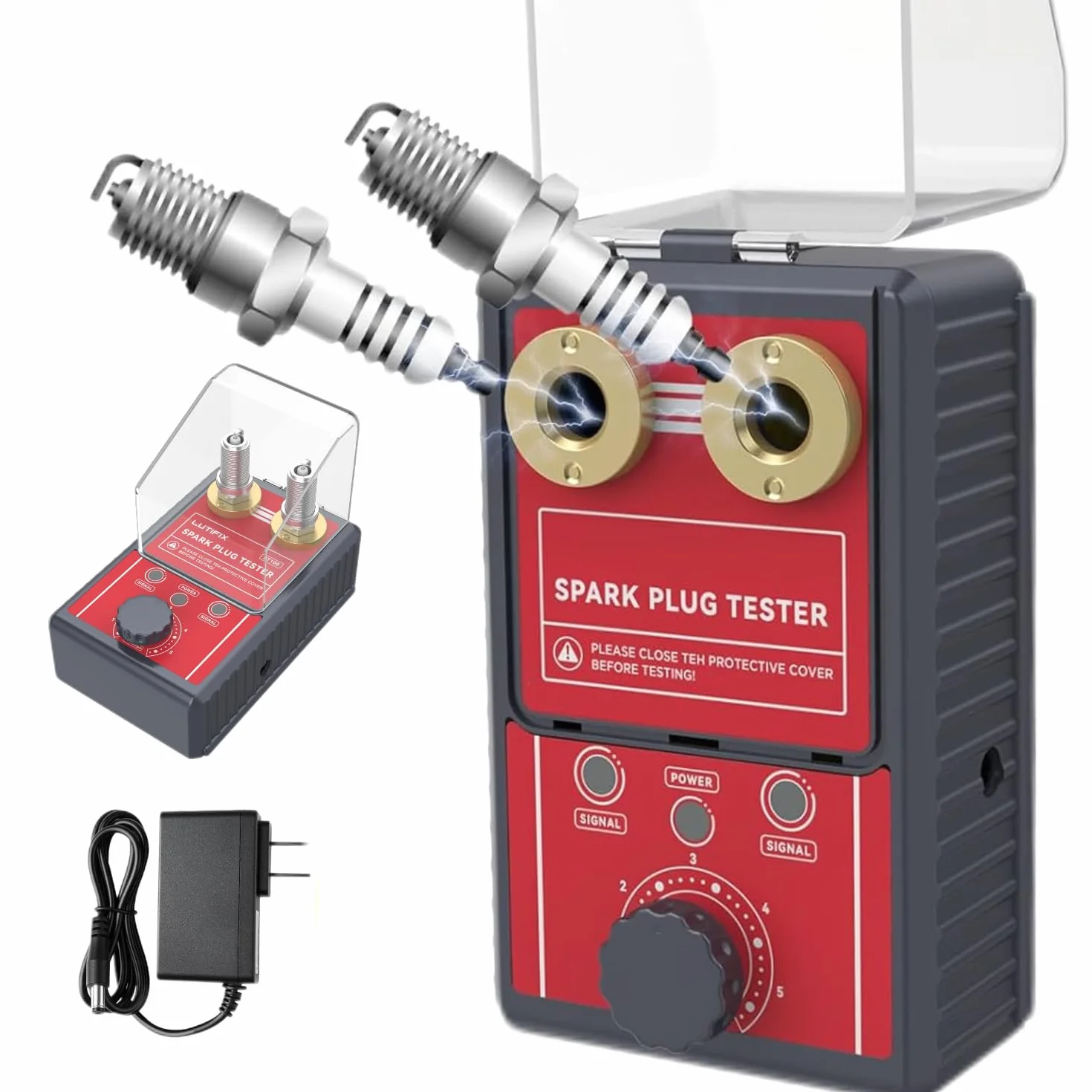 Tester per Candele Auto 220V - MOTOCOCHE Tester di Accensione a Doppio Foro per Veicoli a Benzina a 12V, 0-6000 giri/min Frequenza Regolabile Rilevatore di Candele di Accensione per Candele da 12 mm