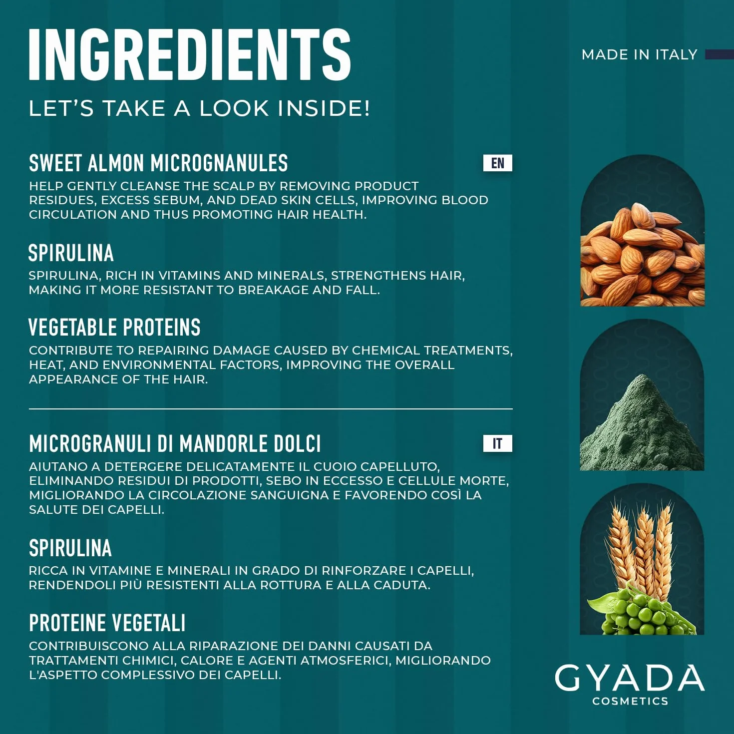 Gyada Cosmetics, Scrub CoWash Rinforzante con Spirulina, Detergente ed Esfoliante, con Microgranuli Vegetali di Nocciole e Mandorle, per Lavaggi Frequenti e Delicati, con Avena e Ginseng, 200 ml