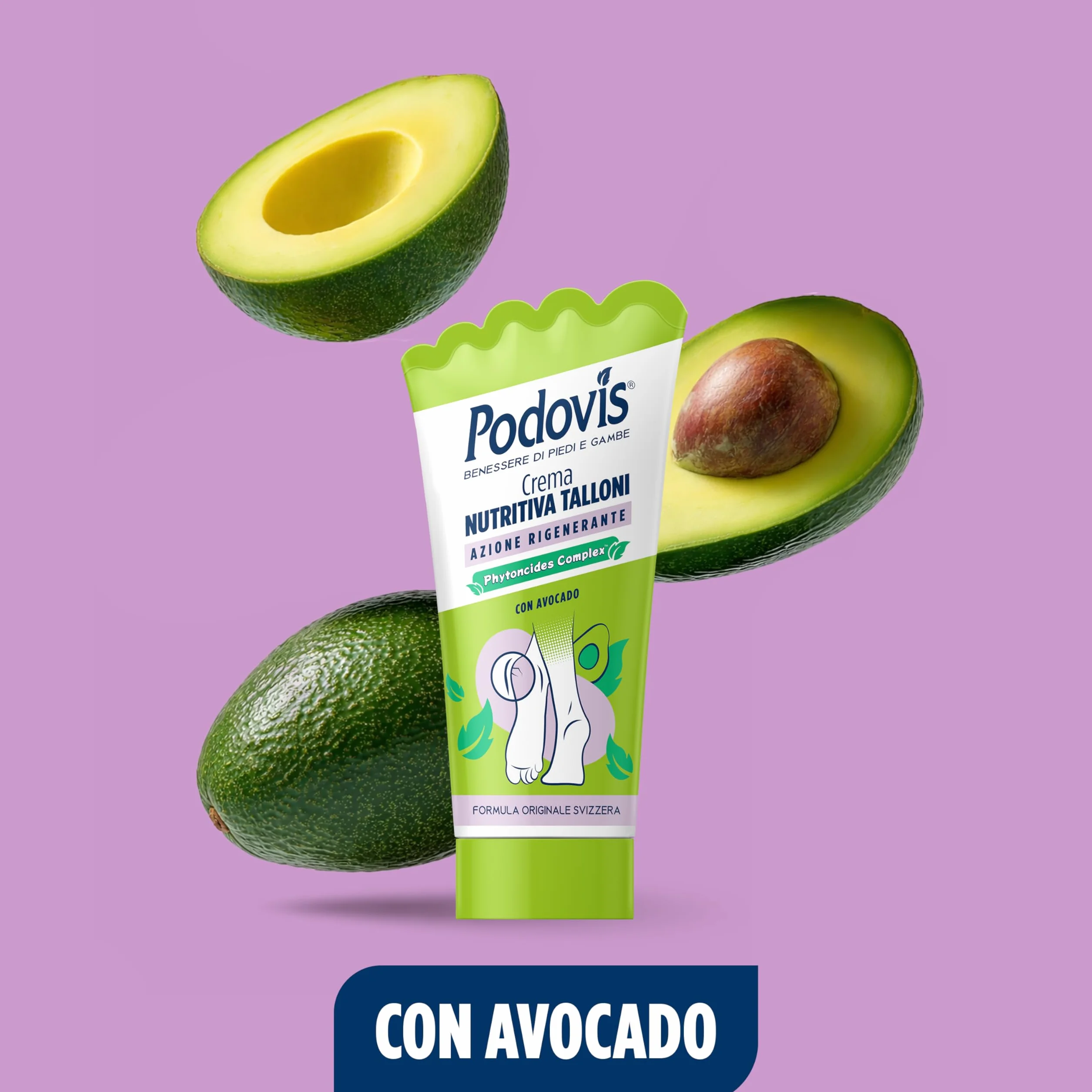Podovis, Crema Rigenera Talloni Screpolati - Crema per Piedi Secchi e Screpolati, Risultati in 2 Giorni, Formula con Agenti Emollienti e Avocado, Pelle Idratata ed Elastica, 75 ml