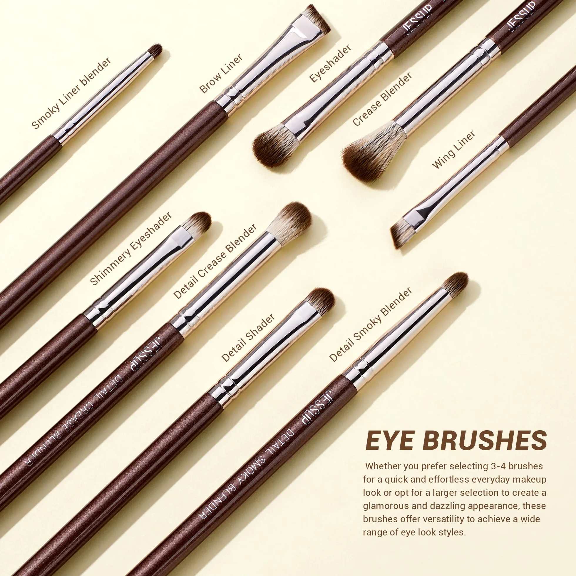 Jessup Pennelli trucco Pennelli Make Up 15Pz Set di pennelli trucco professionale Fondotinta polvere Definizione Sfumatura Linea Shimmer Brown T498