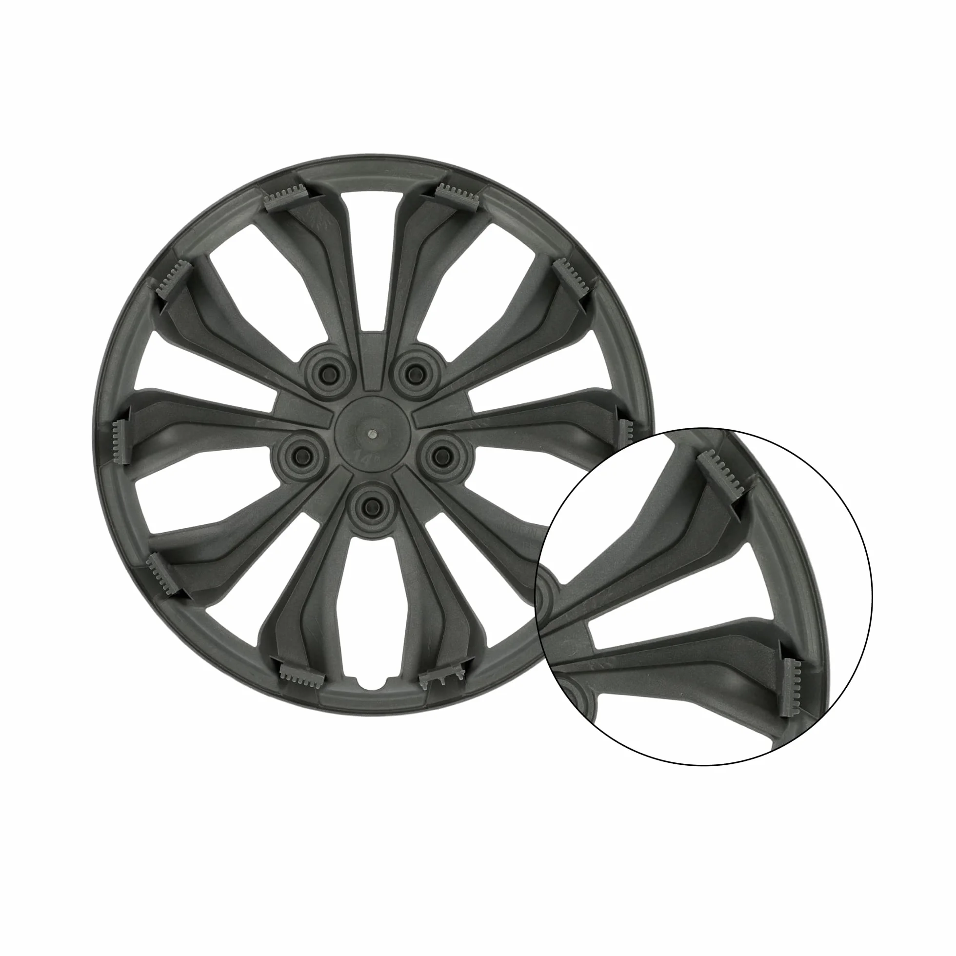 Cartrend 75568 Daytona - Coprimozzi per ruote auto, Fissaggio a 6 piedi con anello, Nero/ Argento, 15" (38.1 cm), Set di 4