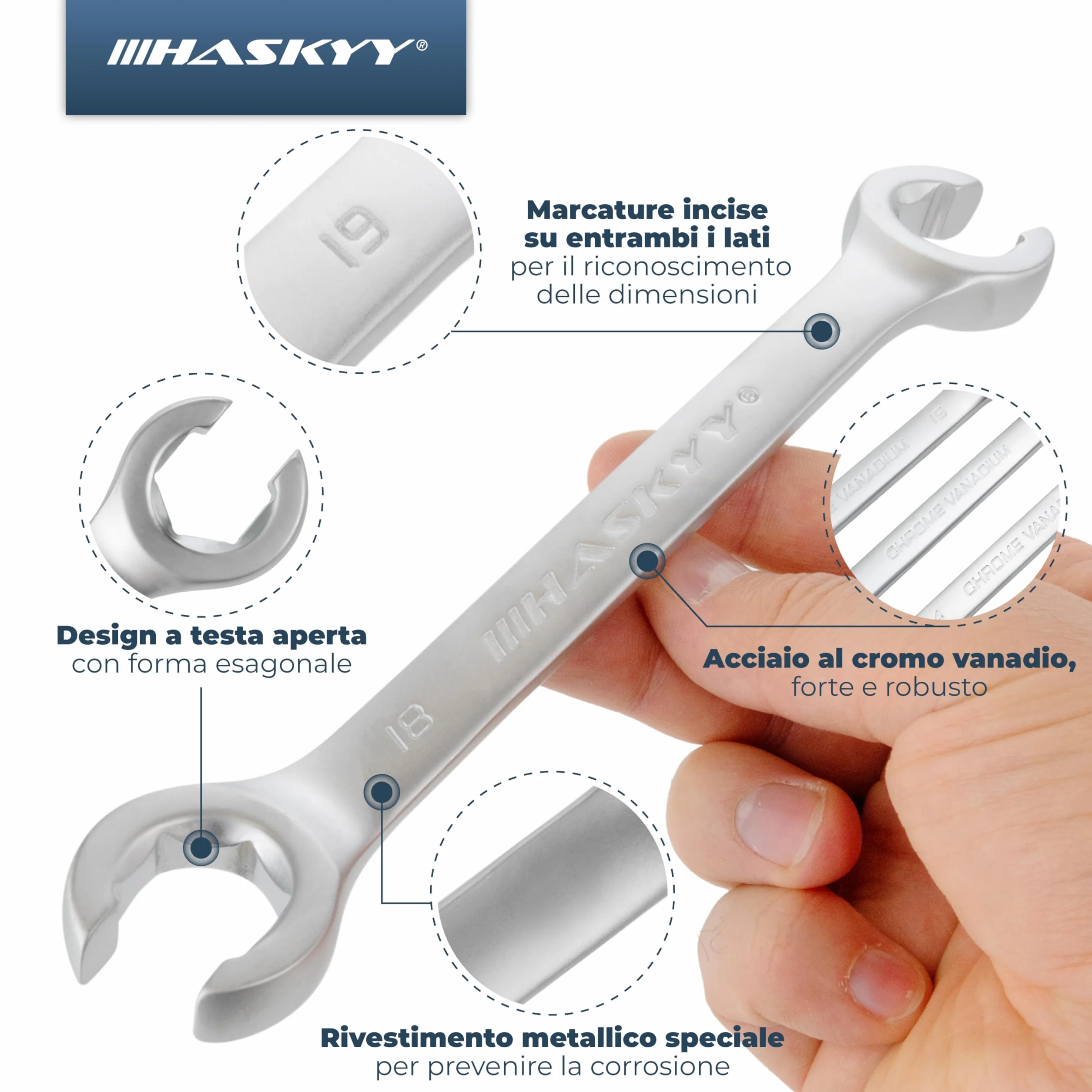 HASKYY 6 chiavi per tubazioni del freno 8-19mm set chiave ad anello aperta