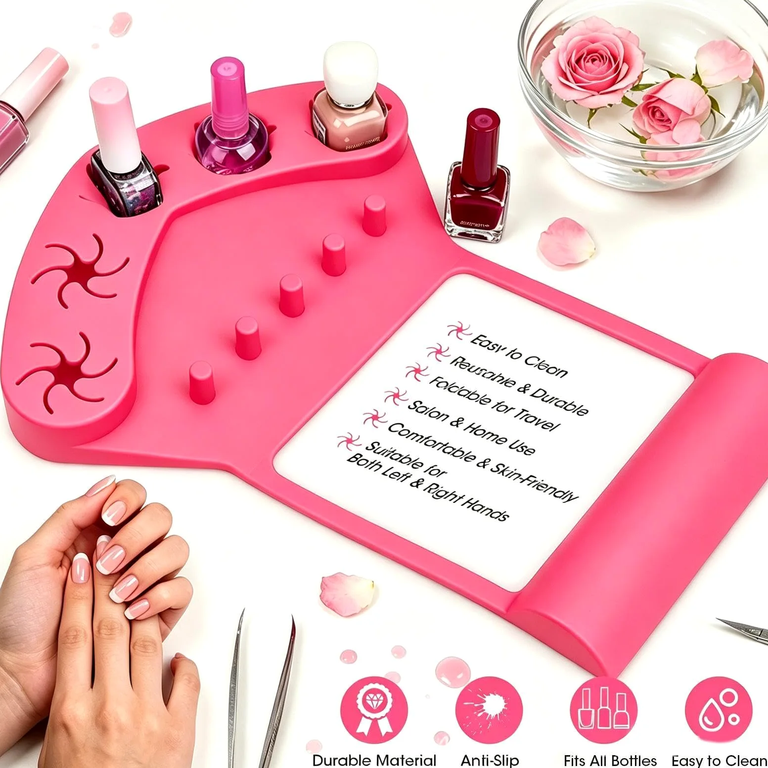 Tappetino in silicone per le unghie Tappetino organizzatore manicure | Poggiamano e supporto in silicone per manicure per Donne, Trucco, Pratica, Pittura, Salone, Festa, Laboratorio