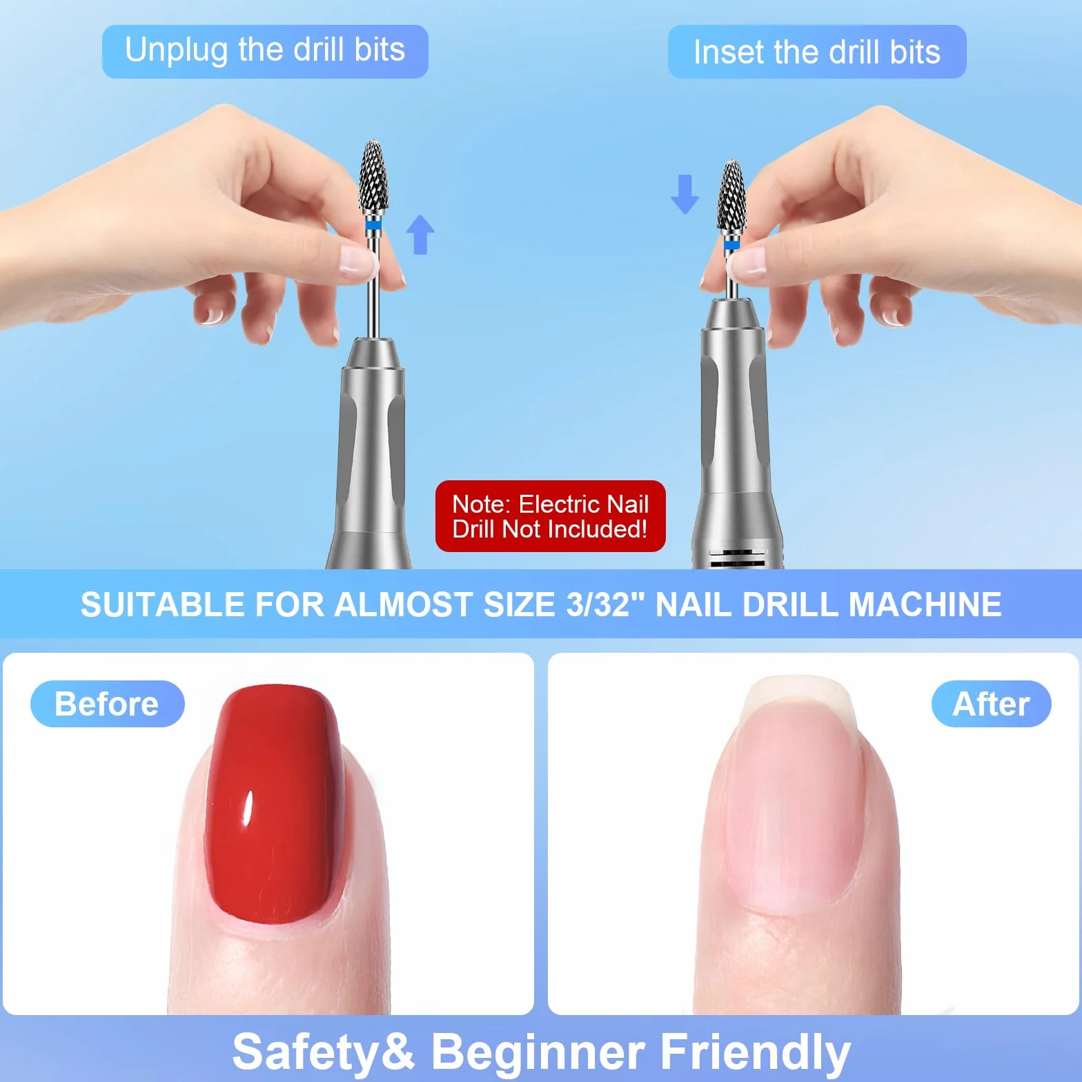 3/32 Pollici Punta Fresa Unghie Rimozione Gel - Trapano per Unghie Professionale per Manicure Pedicure