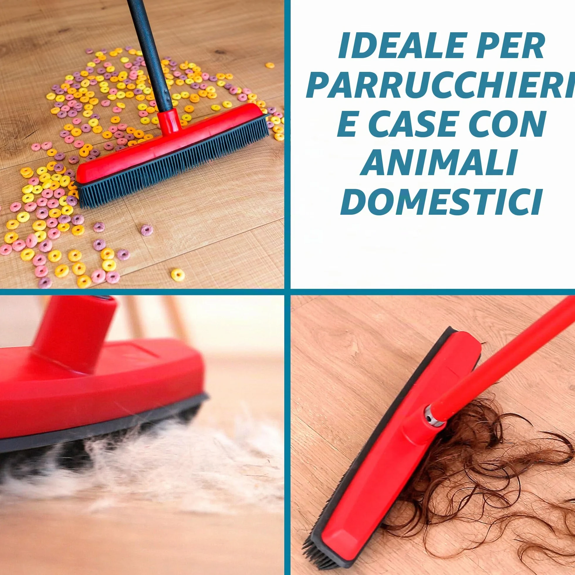 Scopa in Gomma Maya - Rosso e Nero, Ideale per Pelucchi e Peli Animali