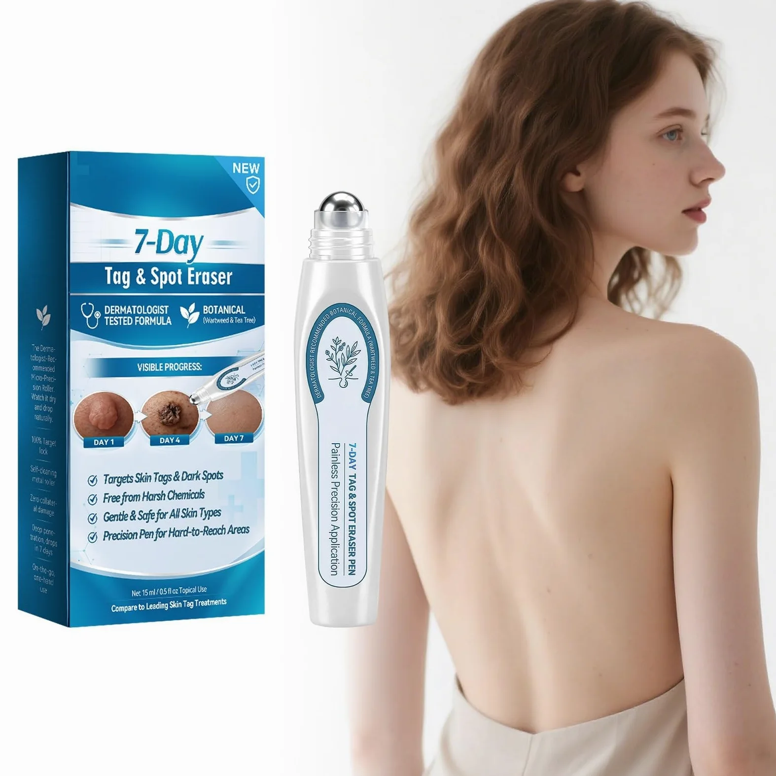Eraser 7 giorni escrescenze e macchie – Roller gel naturale, uomo/donna. | per la cura della pelle Stimola il rinnovamento della pelle: Formula botanica con olio di tea tree e vitamina E.