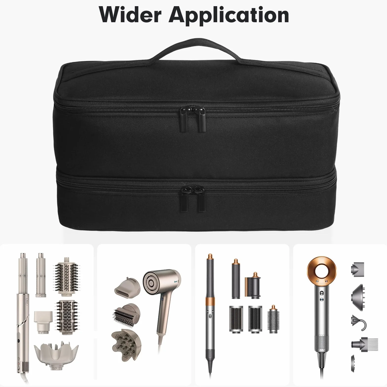 Custodia a doppio strato per Shark Flexstyle, borsa organizer portatile per Shark Flexstyle/Dyson Airwrap Styler e accessori, nero