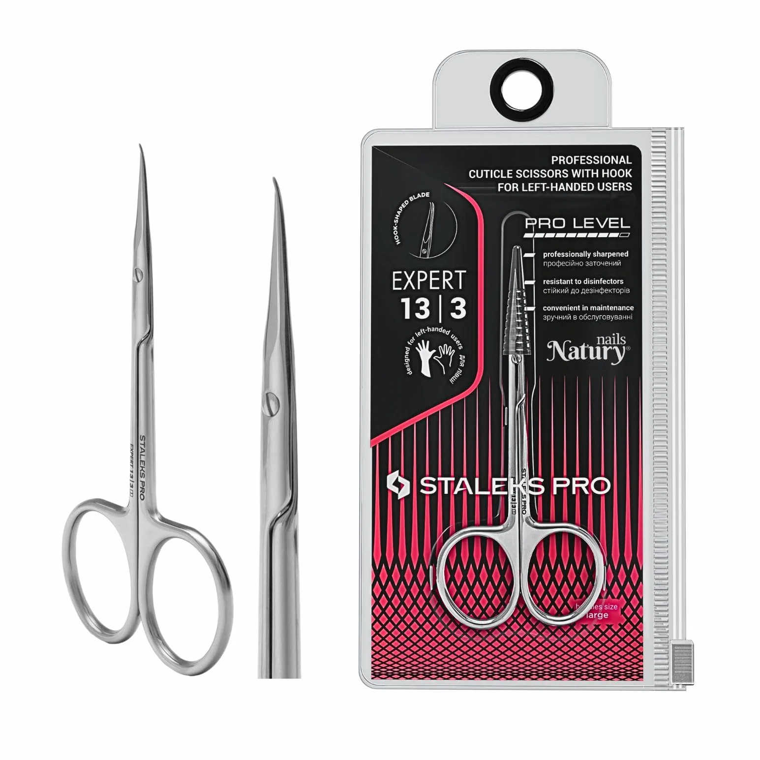 STALEKS PRO Forbici professionali per cuticole con gancio per mancini Acciaio inossidabile Expert SE-13/3