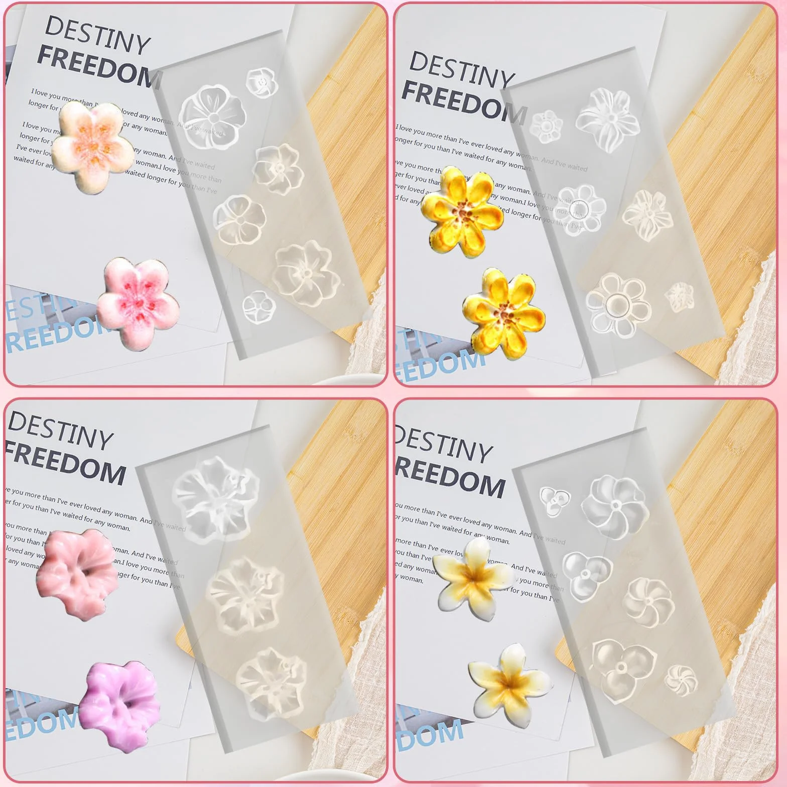 4 stampi in silicone per unghie a forma di fiore, stampi per nail art in gel 3D, stencil floreali, strumenti di design fai da te, accessori per manicure e decorazioni