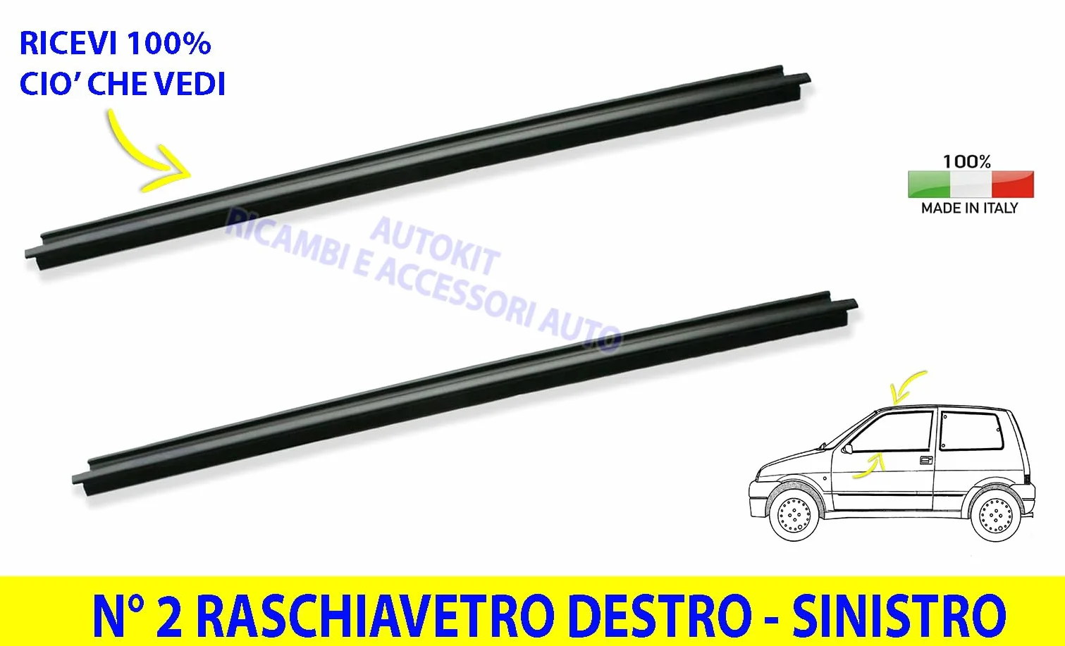 Generico 2 Guarnizioni Raschiavetro per 600 dal 1998 al 2010 Finestrino destro e sinistro Seicento vetro DX e SX 3616E40-2