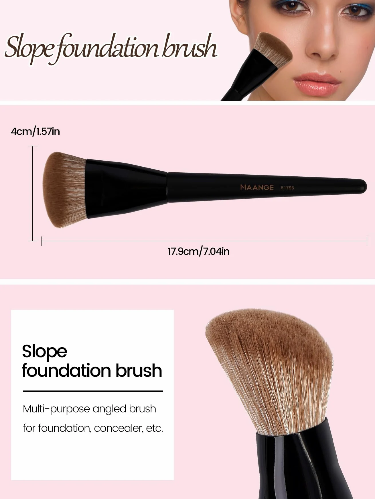 MAANGE Pennello per make-up per fondotinta, 4 pezzi Premium Foundation & Correttore Brush (piatto/obliquo/arrotondato obliquo/appuntito) per fondotinta liquida, crema, polvere e contouring