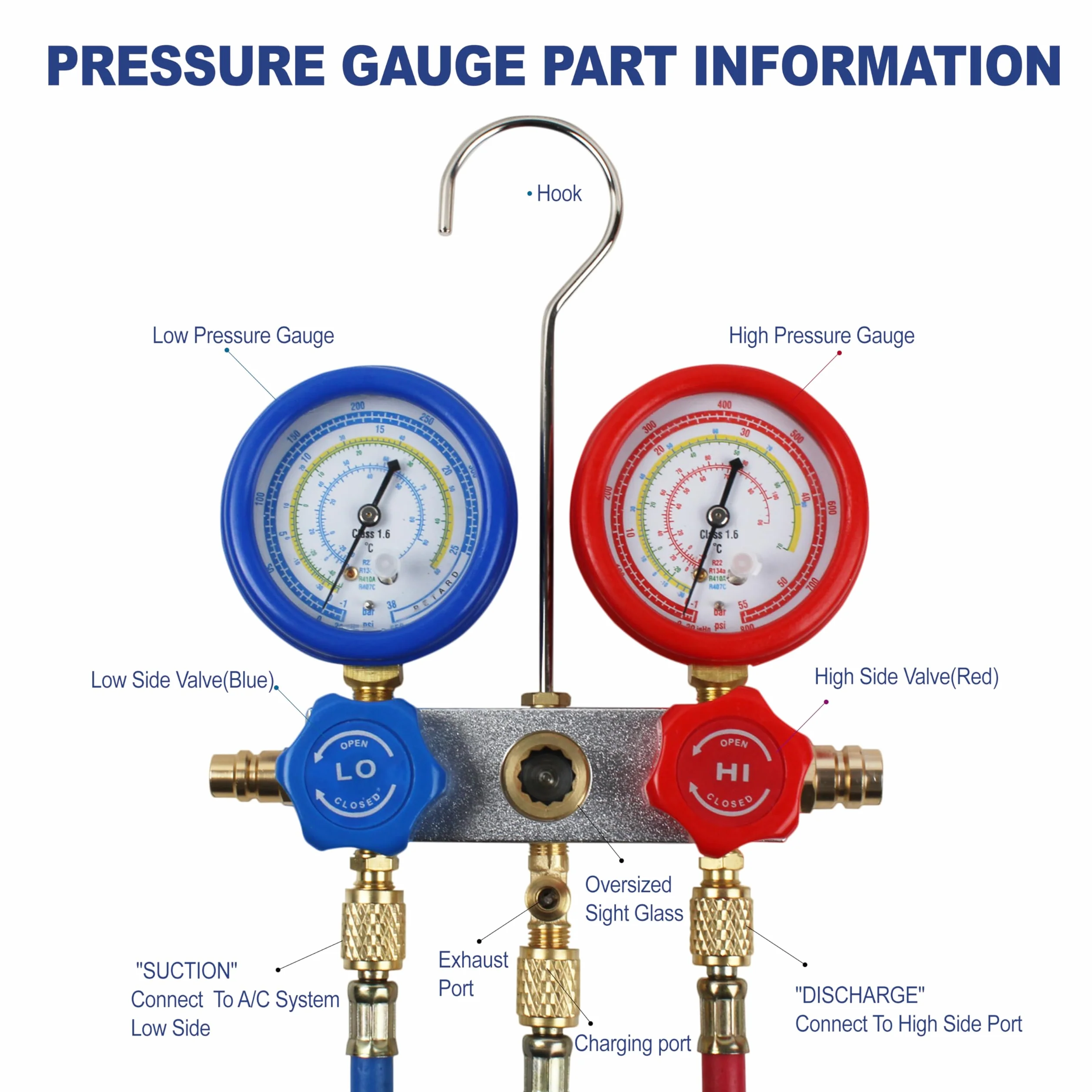 BACOENG Manifold Gauge Kit R134A R410A R407C 1.5m Tubi Set Manometri Condizionatori