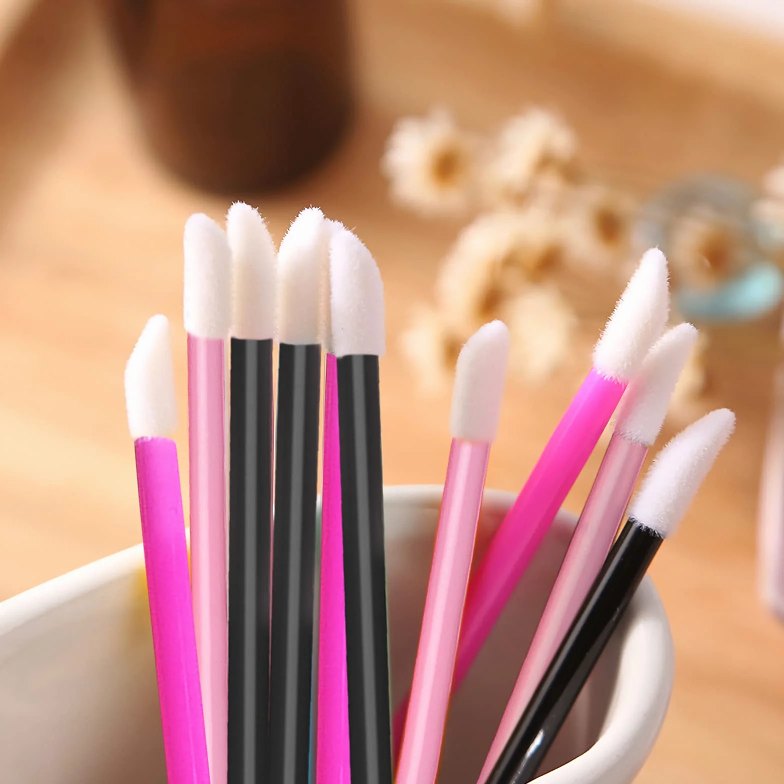 VEGCOO 300 pennelli per rossetto, usa e getta, pennello per labbra perfetto (nero)