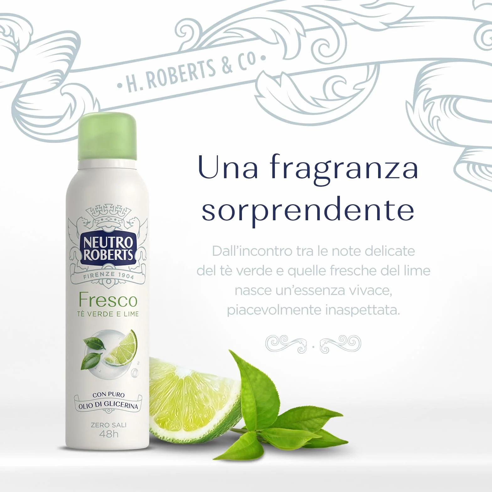Neutro Roberts Deodorante Spray Fresco Verde Tè Verde e Lime Zero Sali di Alluminio 48h 4 Pezzi 150 ml