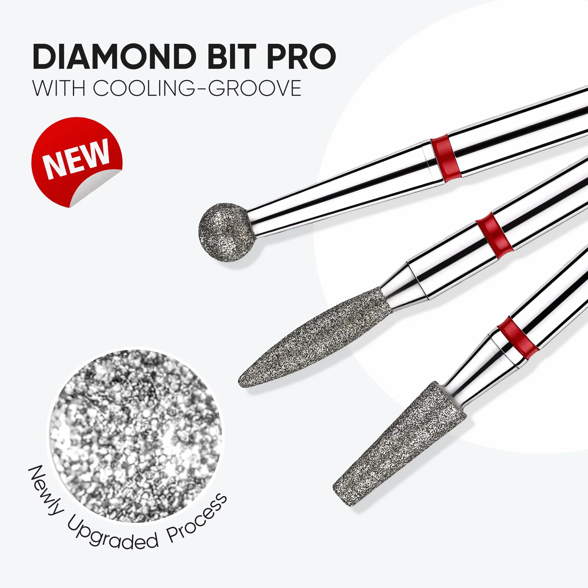 HALMAI Set 3 Frese per Unghie 3/32" Punte Diamantate per Lima Elettrica Manicure Pedicure