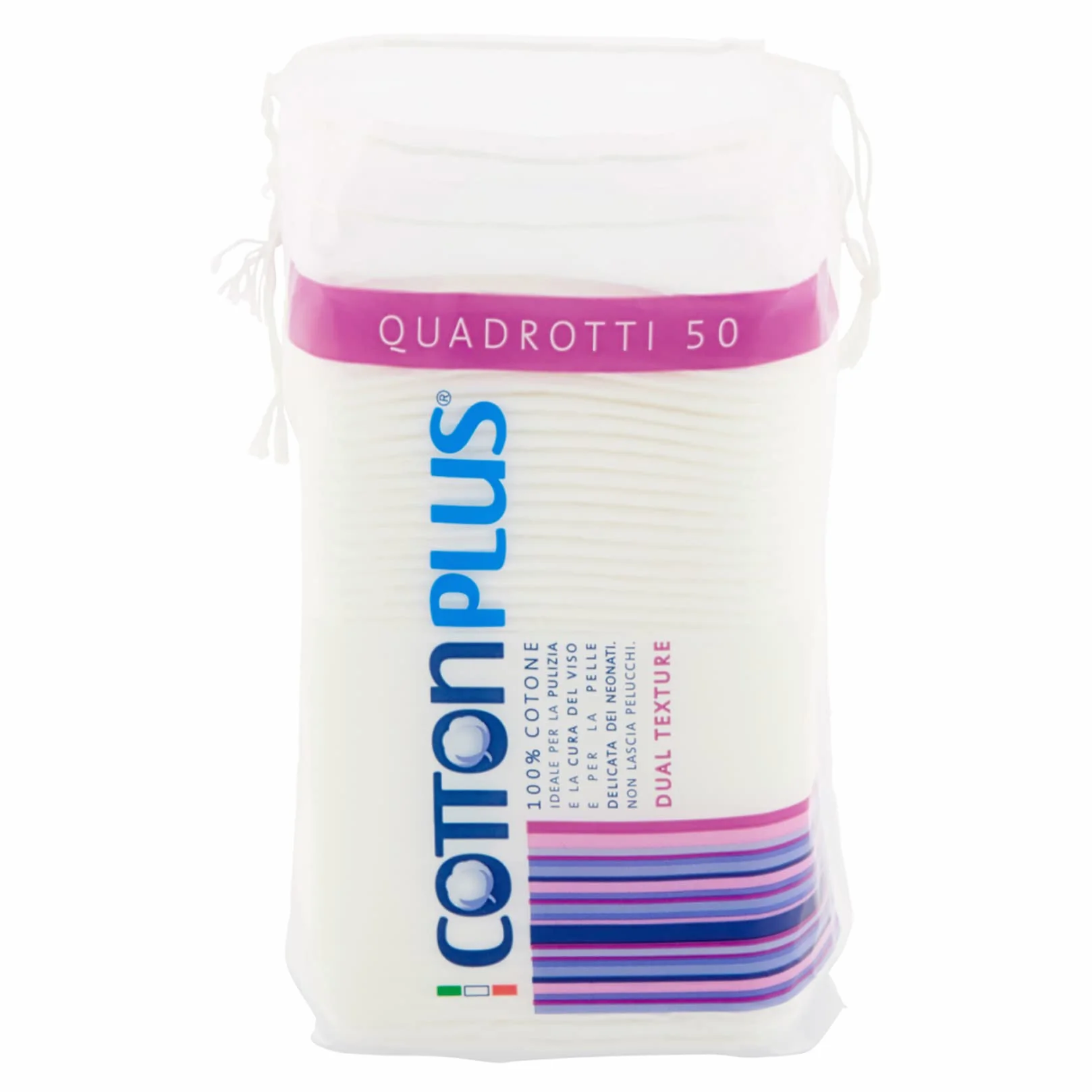 Cotton Plus QUADROTTI 50 pz. - LINEA BEAUTY | QUADROTTI 100% PURO COTONE | Dischetti struccanti per la pulizia del viso soffici e resistenti.