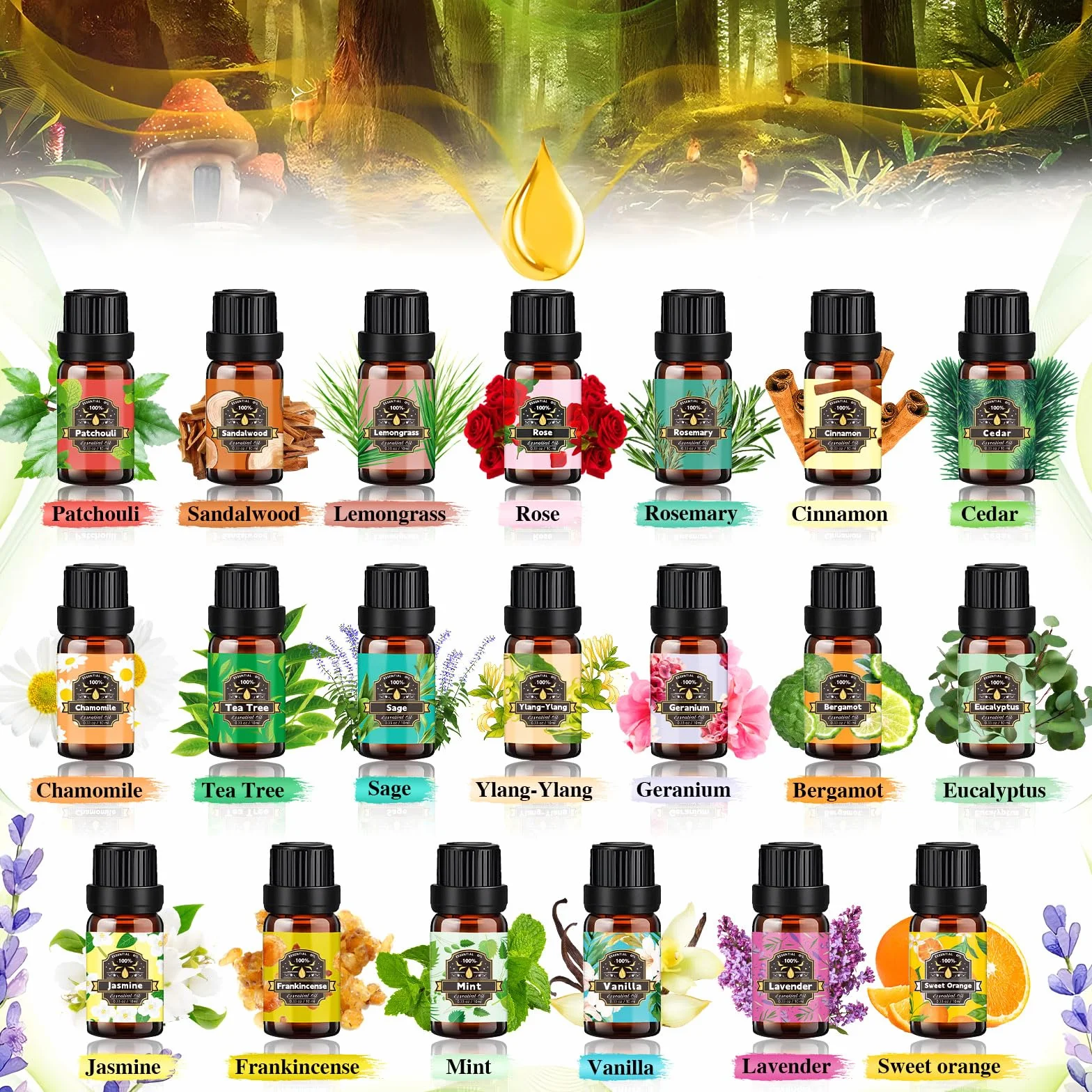 Set oli essenziali 20 x 10 ml per diffusore aromi puramente naturale