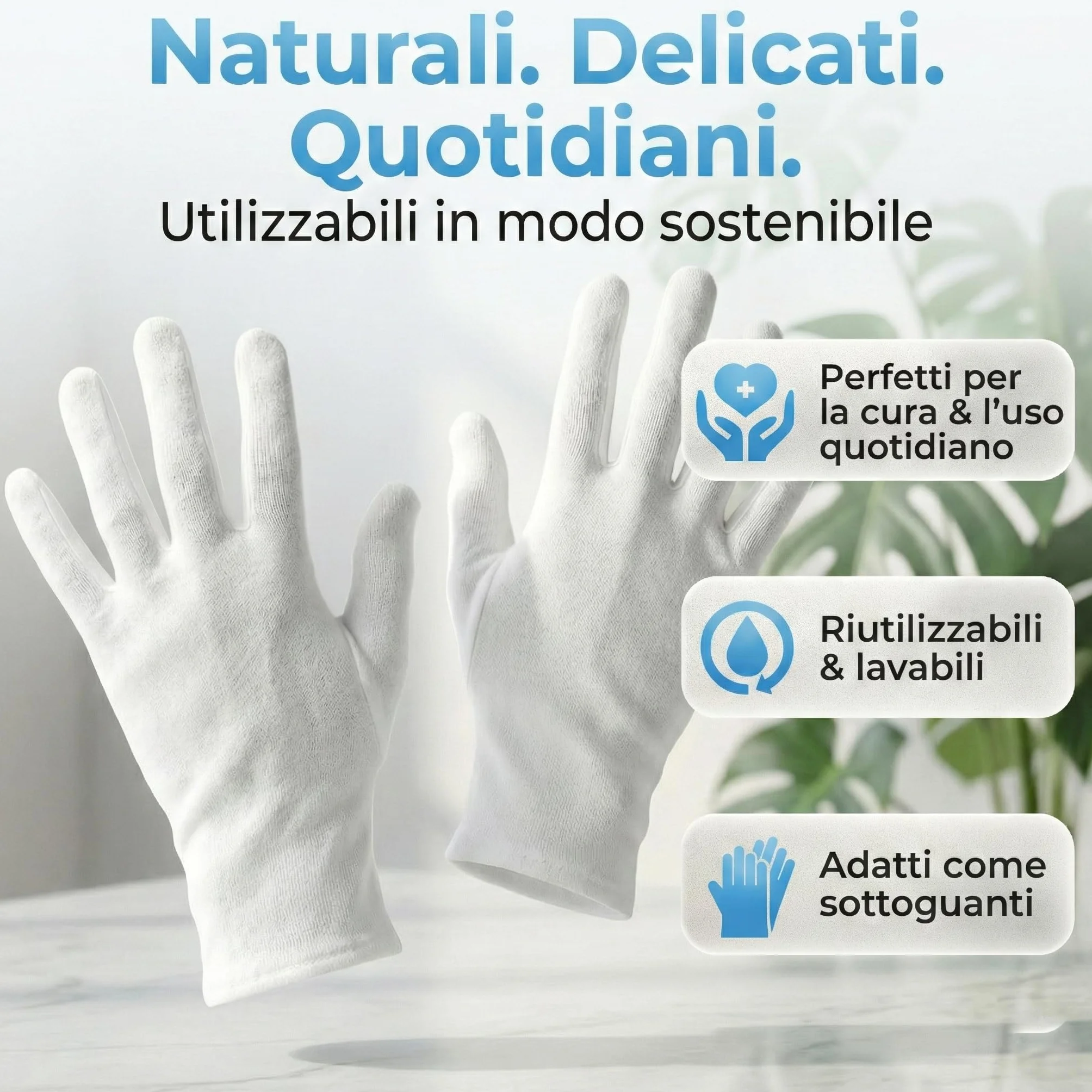 Guanti Bianchi 100% Cotone Morbido Cosmetici per Crema Mani Spa Pelle Secca Sottili Comodi Riutilizzabili 3 Paia M