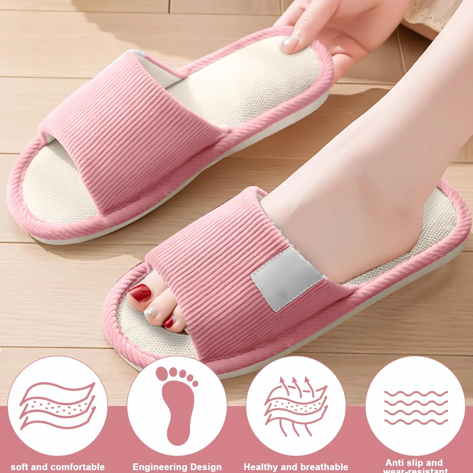 Set di 4 paia di pantofole unisex per hotel, pantofole per ospiti, pantofole in lino, pantofole con punta aperta, pantofole per ospiti, per uomo, donna, lavabili per spa, feste, hotel