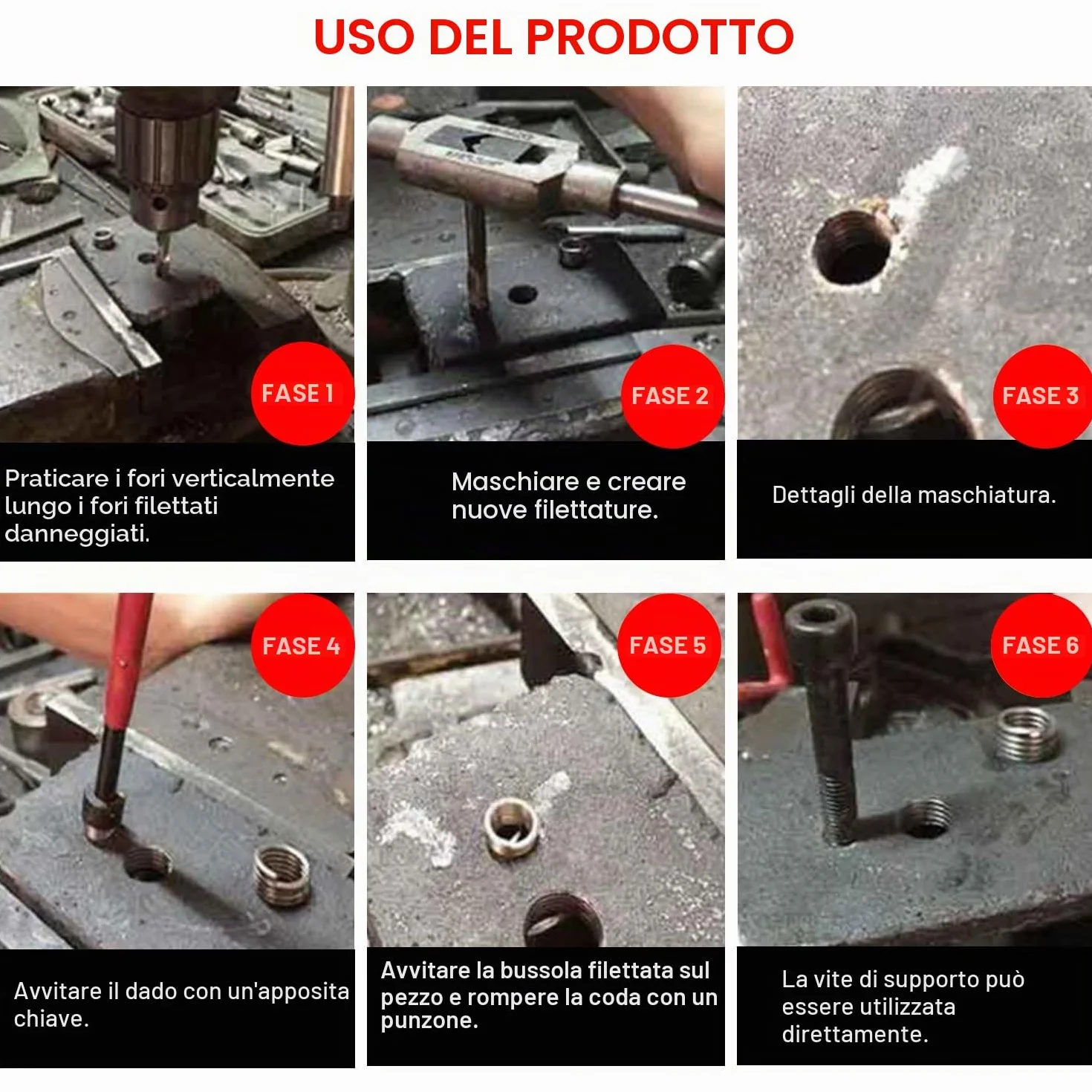 Set riparazione filettature M5-M12, trapano HSS, inserti filettati 131 pezzi