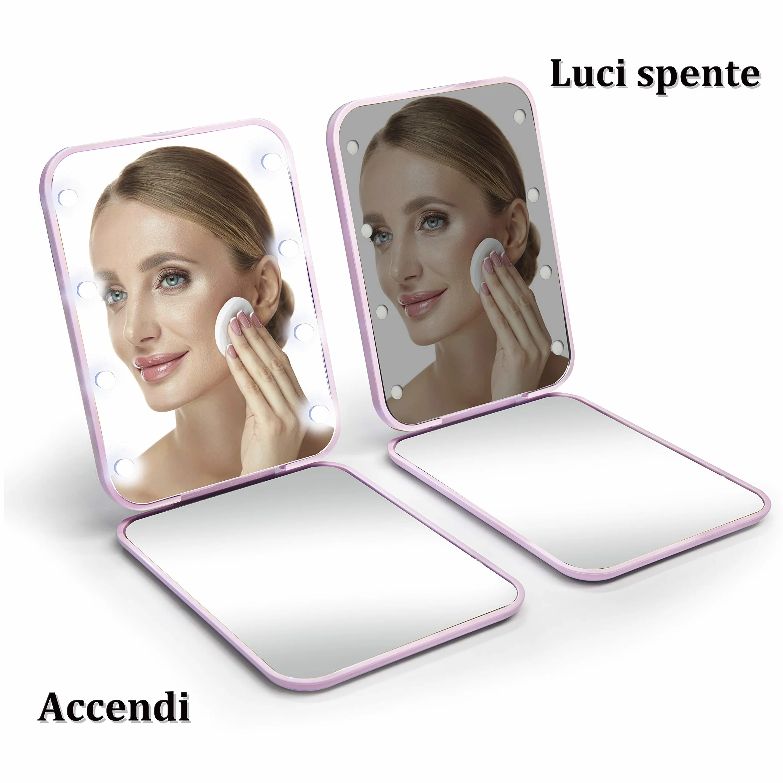 Specchio Portatile con Luce LED Pieghevole 1x/3x Ingranditore Trucco Viola