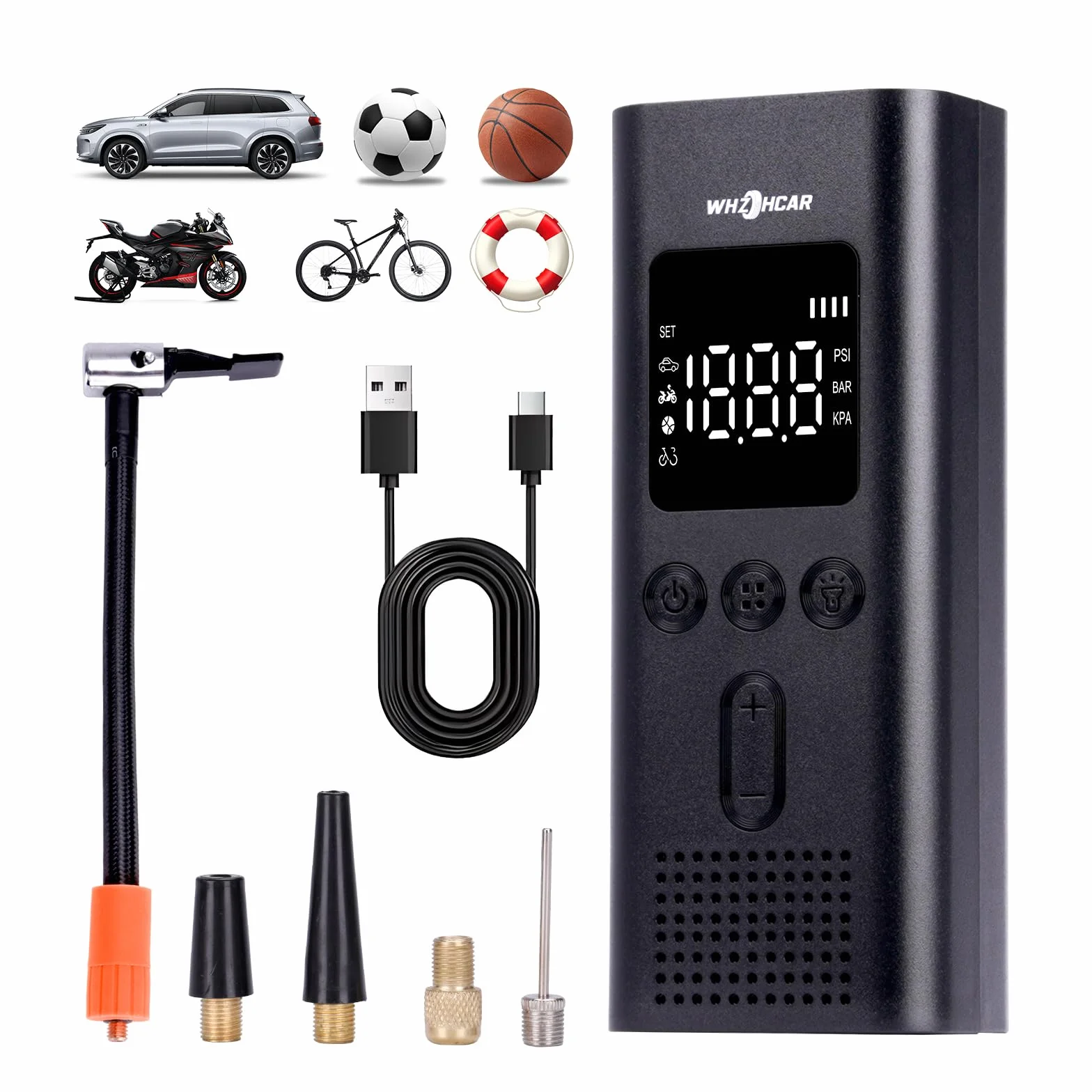 Compressore Aria Portatile Auto 6000mAh 150PSI Mini Compressore Portatile per Auto con Display Digitale e Luce LED Pompa Elettrica per Bicicletta, Auto, Moto, monopattino, Palloni