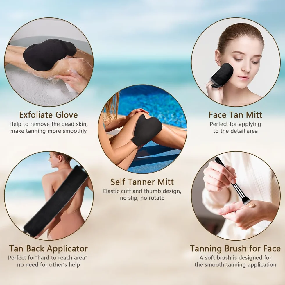 LOPHE Applicatore Abbronzatura, 5 Pezzi Autoabbronzante Guanti Applicatore per Lozione Posteriore, Doppia Faccia Applicatore per Guanti Riutilizzabili Lavabili, per Crema Abbronzante