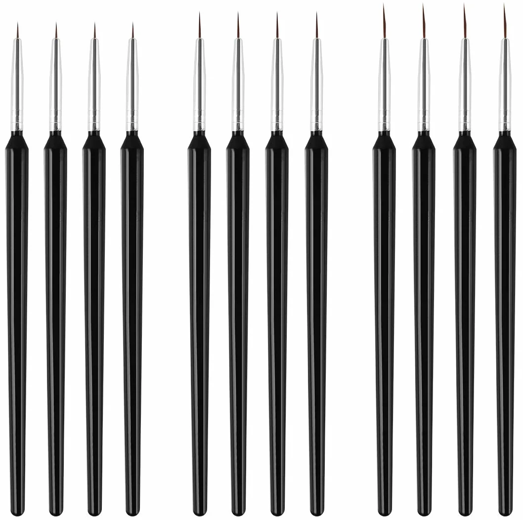 Dadabig 12 Pezzi Set di Pennelli per Nail Art Professionali Miniatura Pennelli Acquerello per Nail Arte Penna a gancio per unghie,3 dimensioni(S M L)