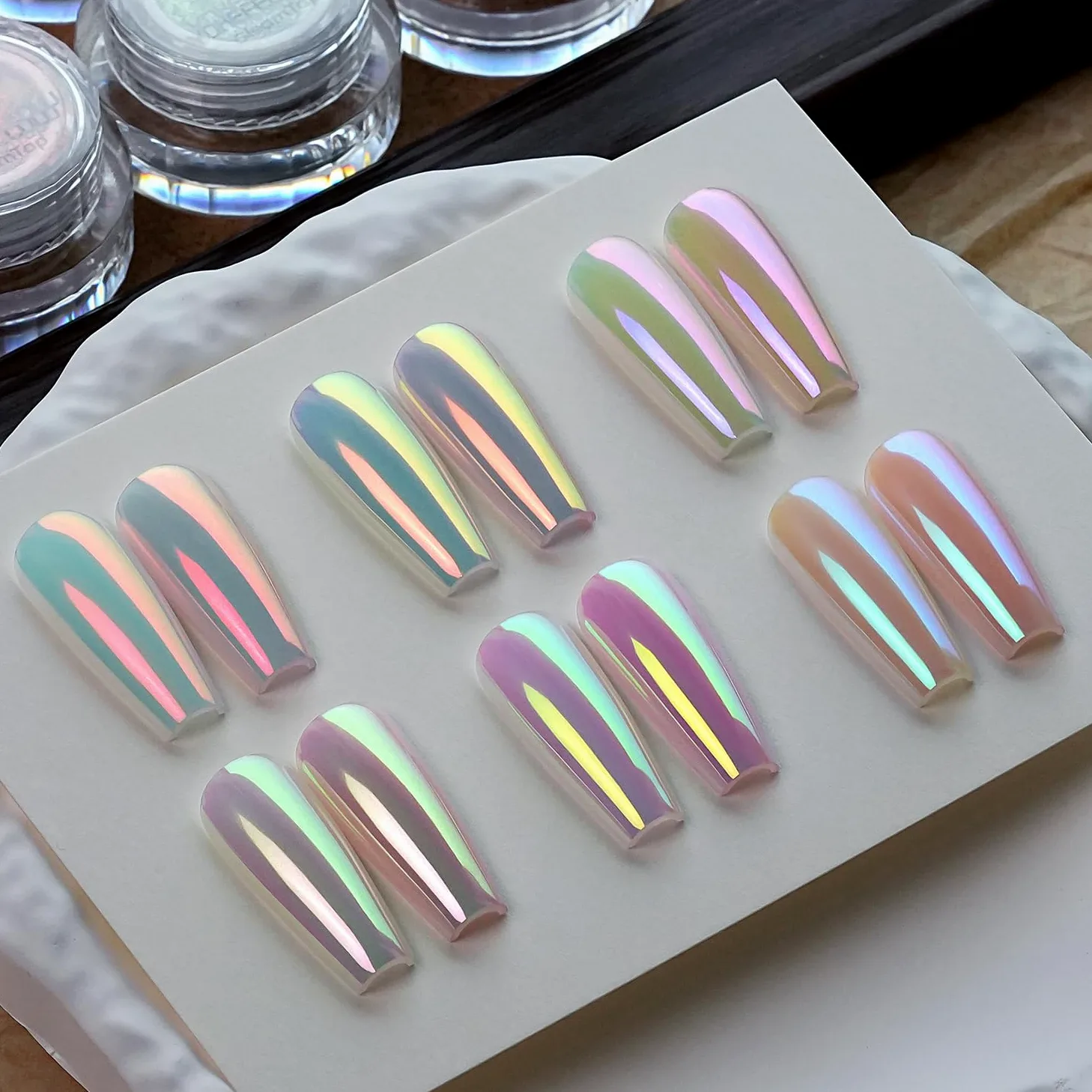 YOKEFELLOW GleamTap Cushion olografico Aurora Chrome Smalto Polvere – Holo-Nail Art Glitter Decorativo Manicure Pigmento per Salone Unghie (GTKIT-01)